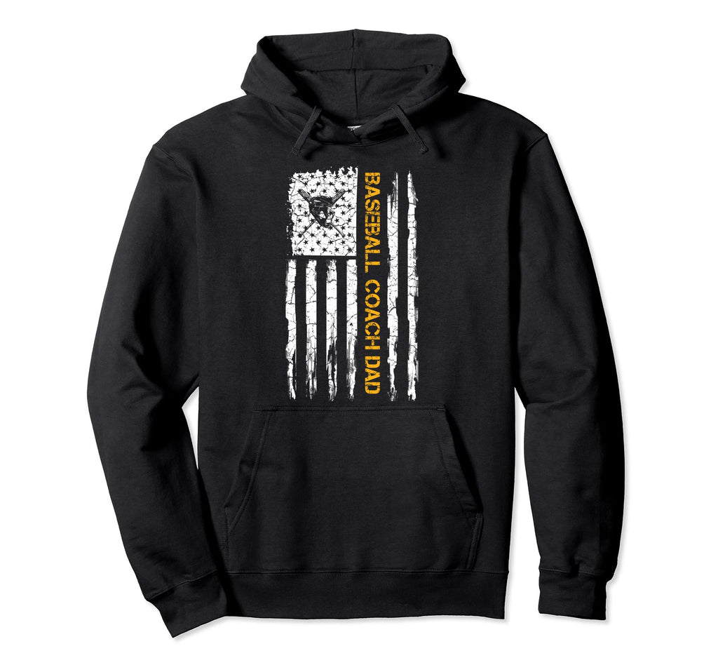 American Flag Proud Baseball Coach Dad Hoodie - Unique Graphic Men Women - T-Shirt, Sweatshirt, Hoodie