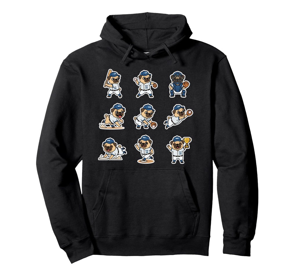 Pug Baseball Player Funny Dog Sports Lover Hoodie - Novelty Apparel Unisex - T-Shirt, Sweatshirt, Hoodie