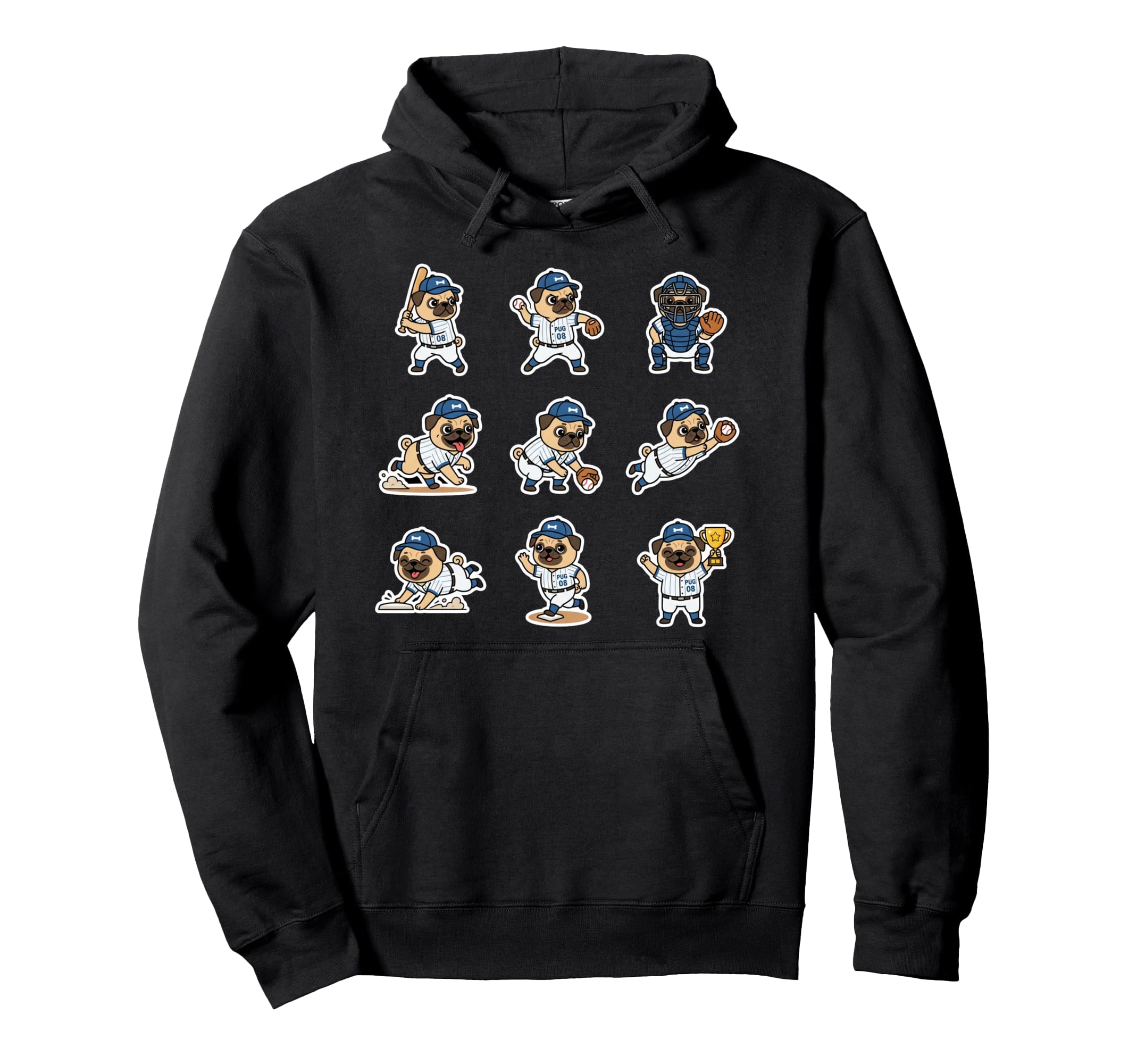 Pug Baseball Player Funny Dog Sports Lover Hoodie - Novelty Apparel Unisex - T-Shirt, Sweatshirt, Hoodie