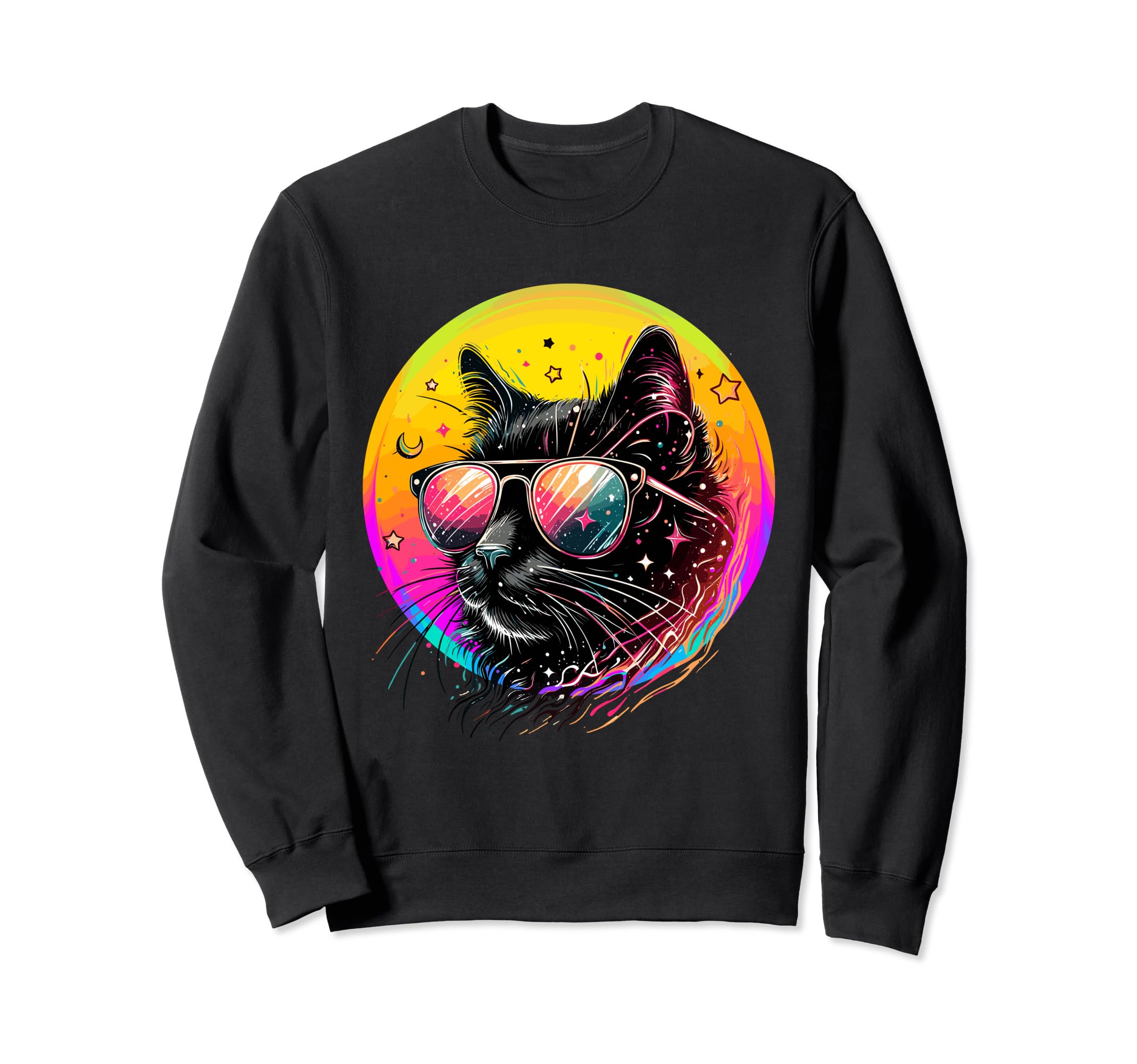 Cat Sunglasses Loves Neon And 80S Sweatshirt - Custom Art Print Unisex - T-Shirt, Sweatshirt, Hoodie