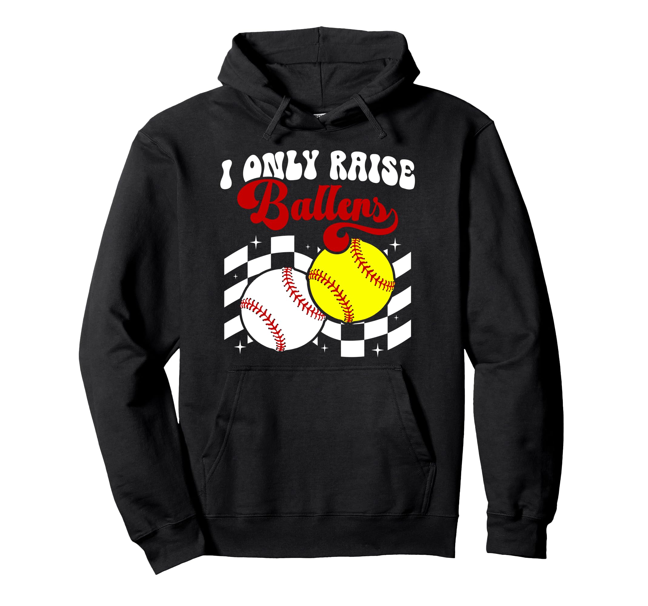 I Only Raise Ballers Groovy Baseball Hoodie - Graphic Print Unisex - T-Shirt, Sweatshirt, Hoodie