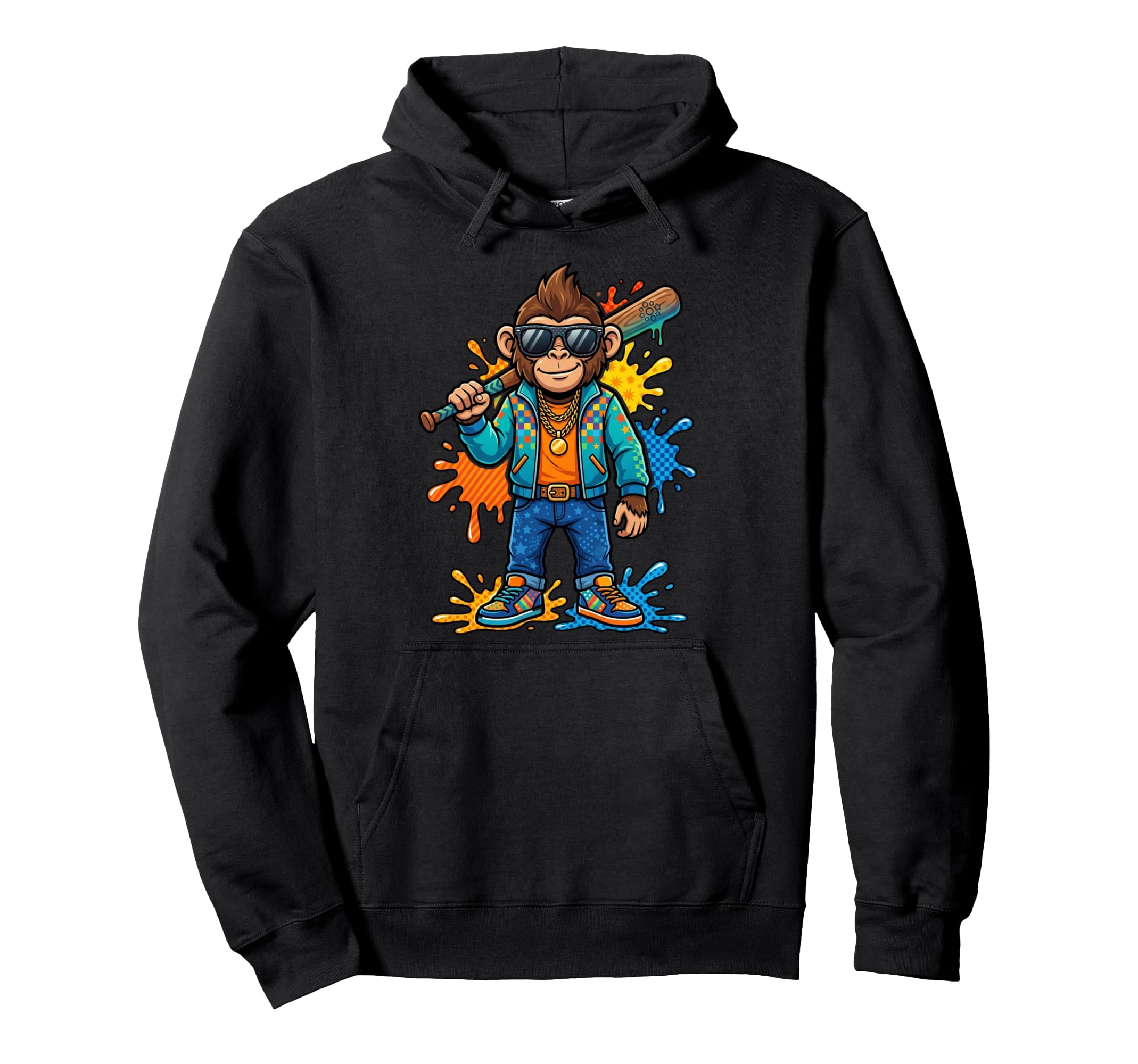 Funny Monkey Baseball Drip Animal Party Hoodie - Graphic Print Men Women - T-Shirt, Sweatshirt, Hoodie