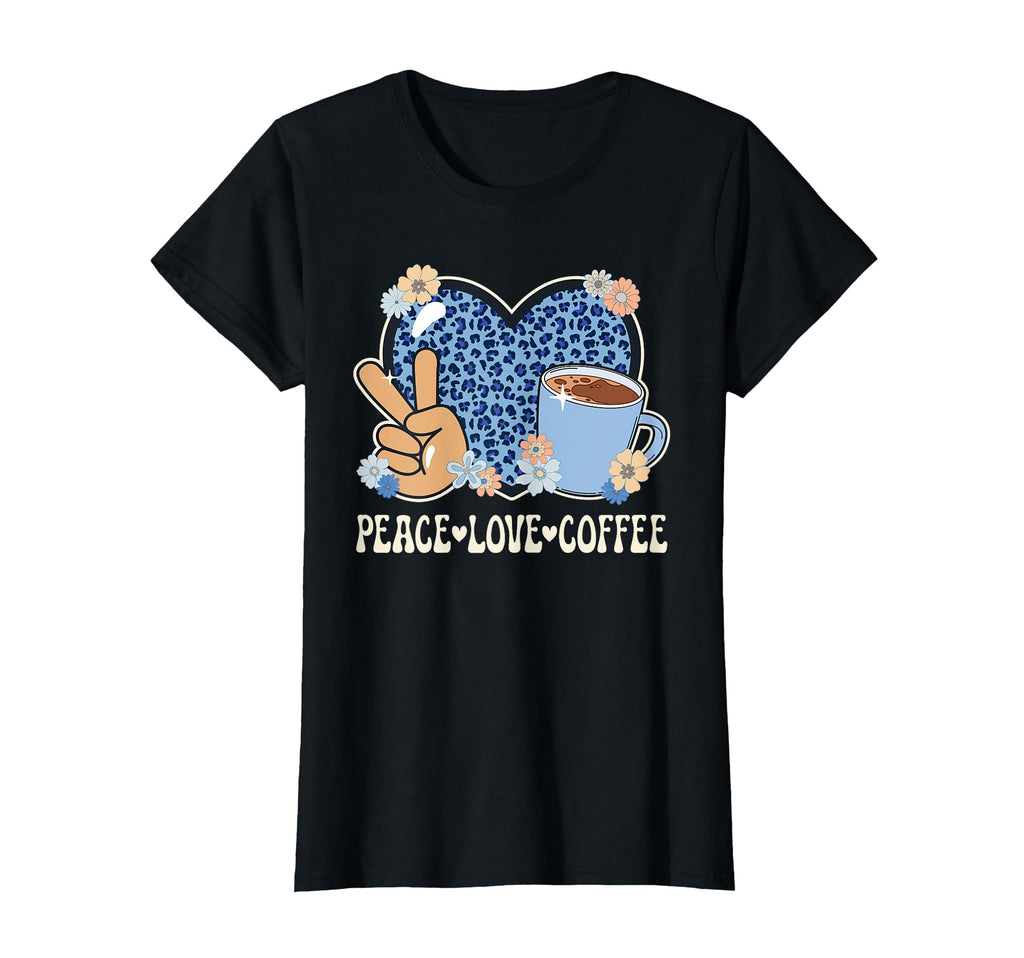 Peace Love Coffee Lover Leopard Coffee T-Shirt - Aesthetic Graphic Unisex - T-Shirt, Sweatshirt, Hoodie