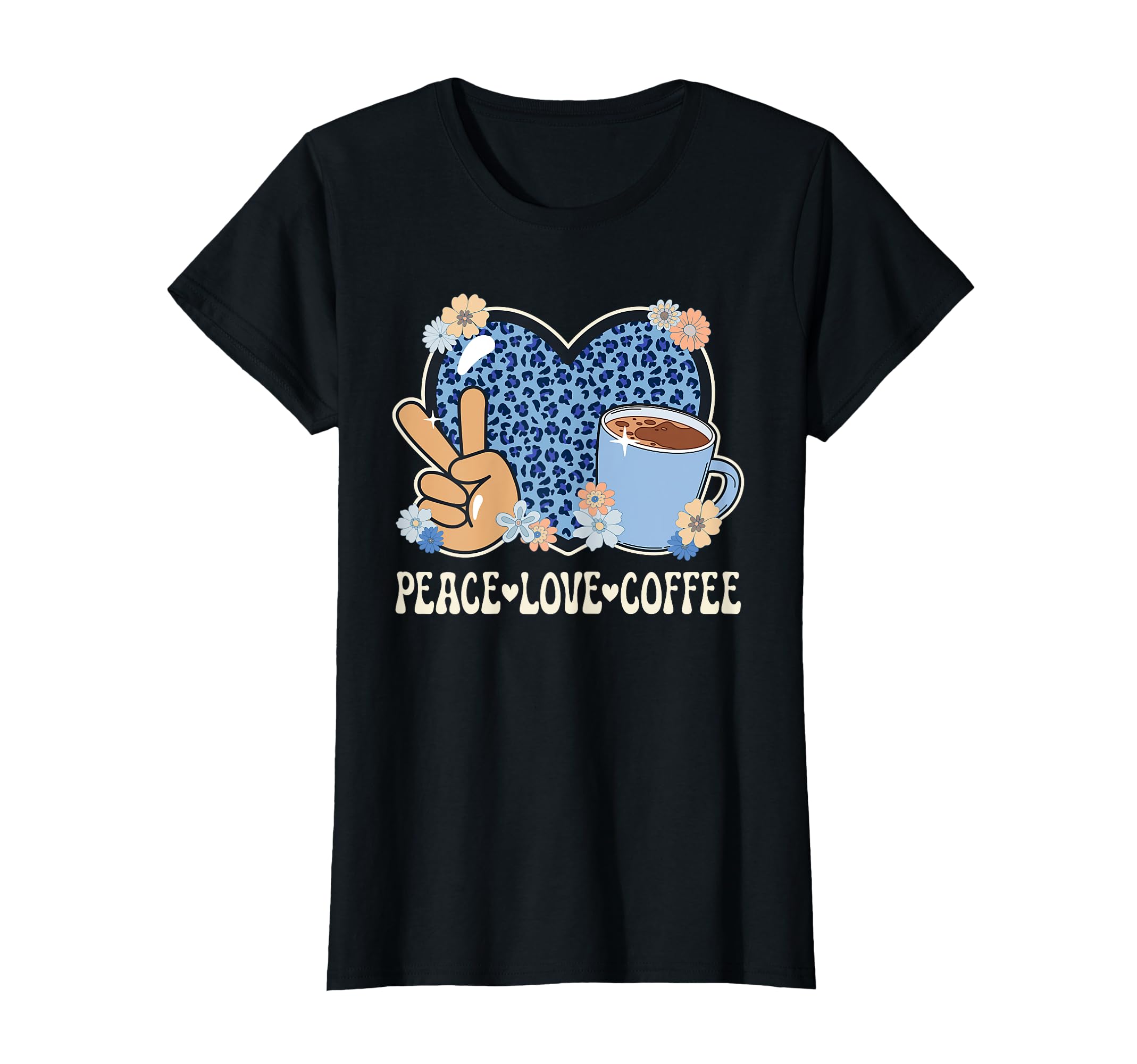 Peace Love Coffee Lover Leopard Coffee T-Shirt - Aesthetic Graphic Unisex - T-Shirt, Sweatshirt, Hoodie
