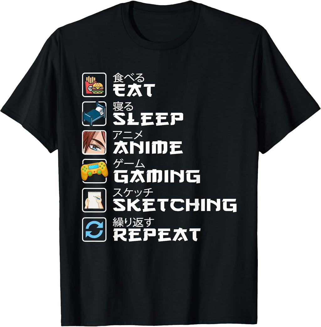 Eat Sleep Anime Gaming Sketching Video Games - Adult & Kids T-Shirts, Sweatshirts & Hoodies apparel design preview 1