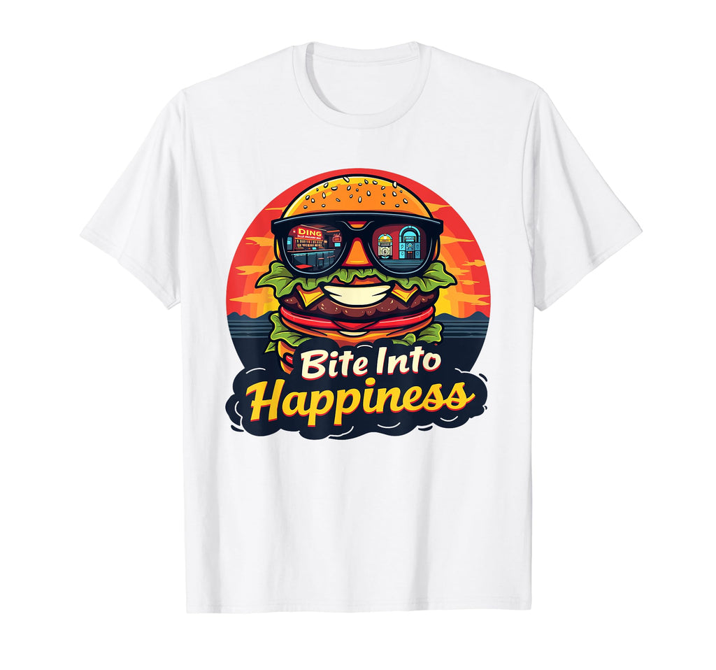 Bite Into Happiness Burger Sunglasses Fun T-Shirt - Minimalist Print Unisex - T-Shirt, Sweatshirt, Hoodie