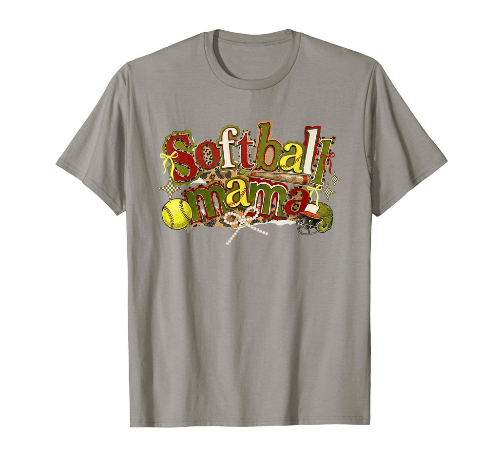Softball Mama Leopard Coquette Bow T-Shirt - Minimalist Print Men Women - T-Shirt, Sweatshirt, Hoodie