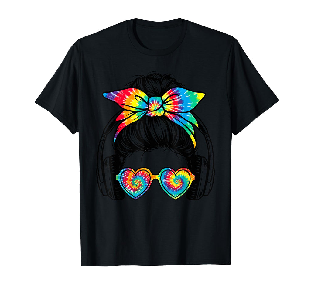 Audiophile Tie Dye Messy Bun Headphones T-Shirt - Trendy Graphic Unisex - T-Shirt, Sweatshirt, Hoodie