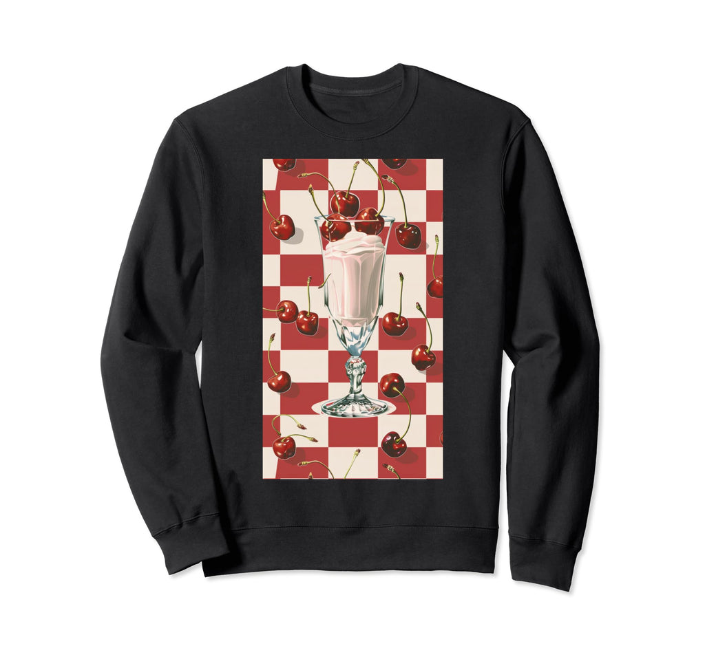 50S Diner Inspired Cherry Pattern Sweatshirt - Minimalist Print Unisex - T-Shirt, Sweatshirt, Hoodie
