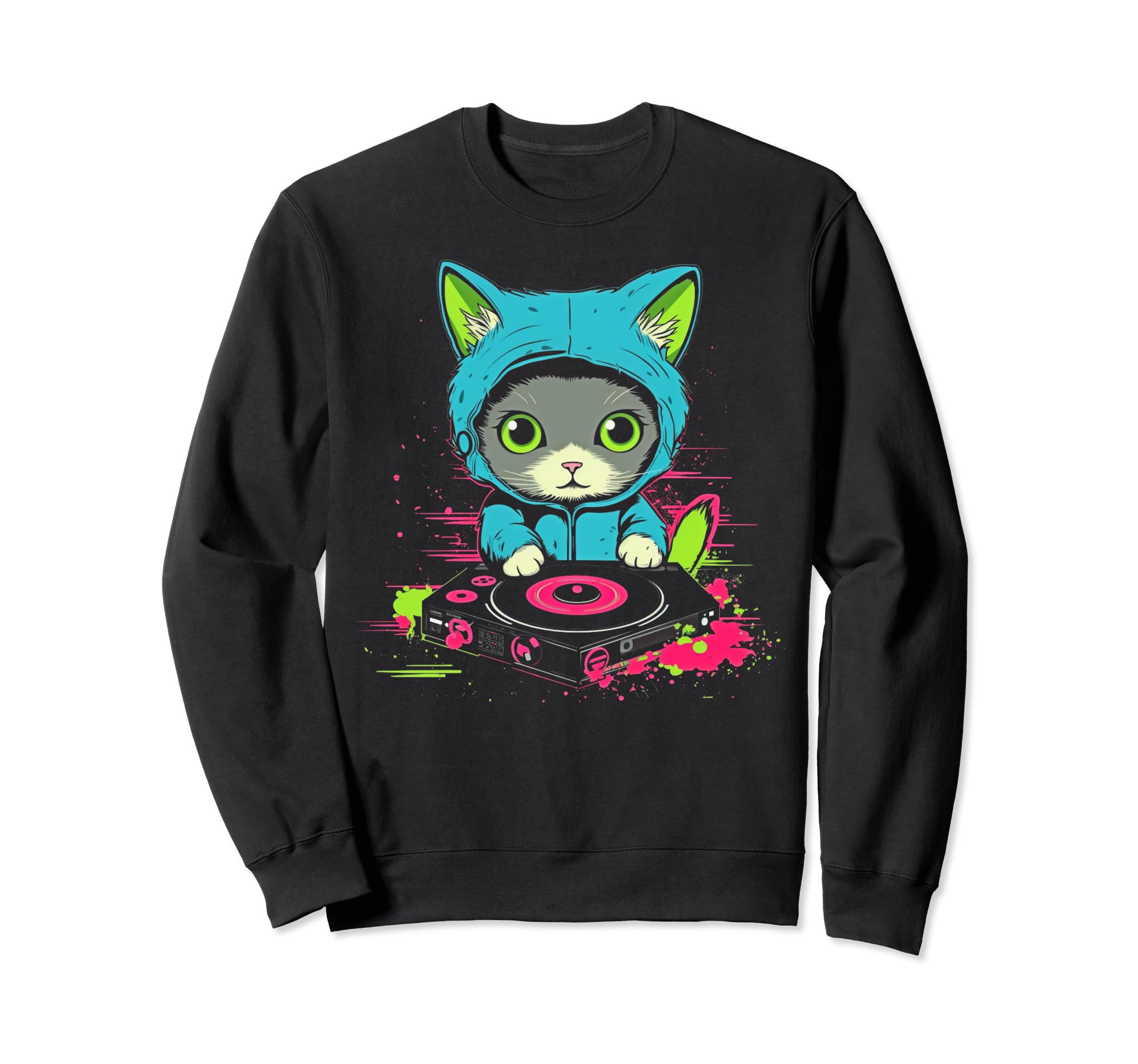 Kawaii Cat Dj Japanese Edm Y2K Sweatshirt - Aesthetic Graphic Unisex - T-Shirt, Sweatshirt, Hoodie