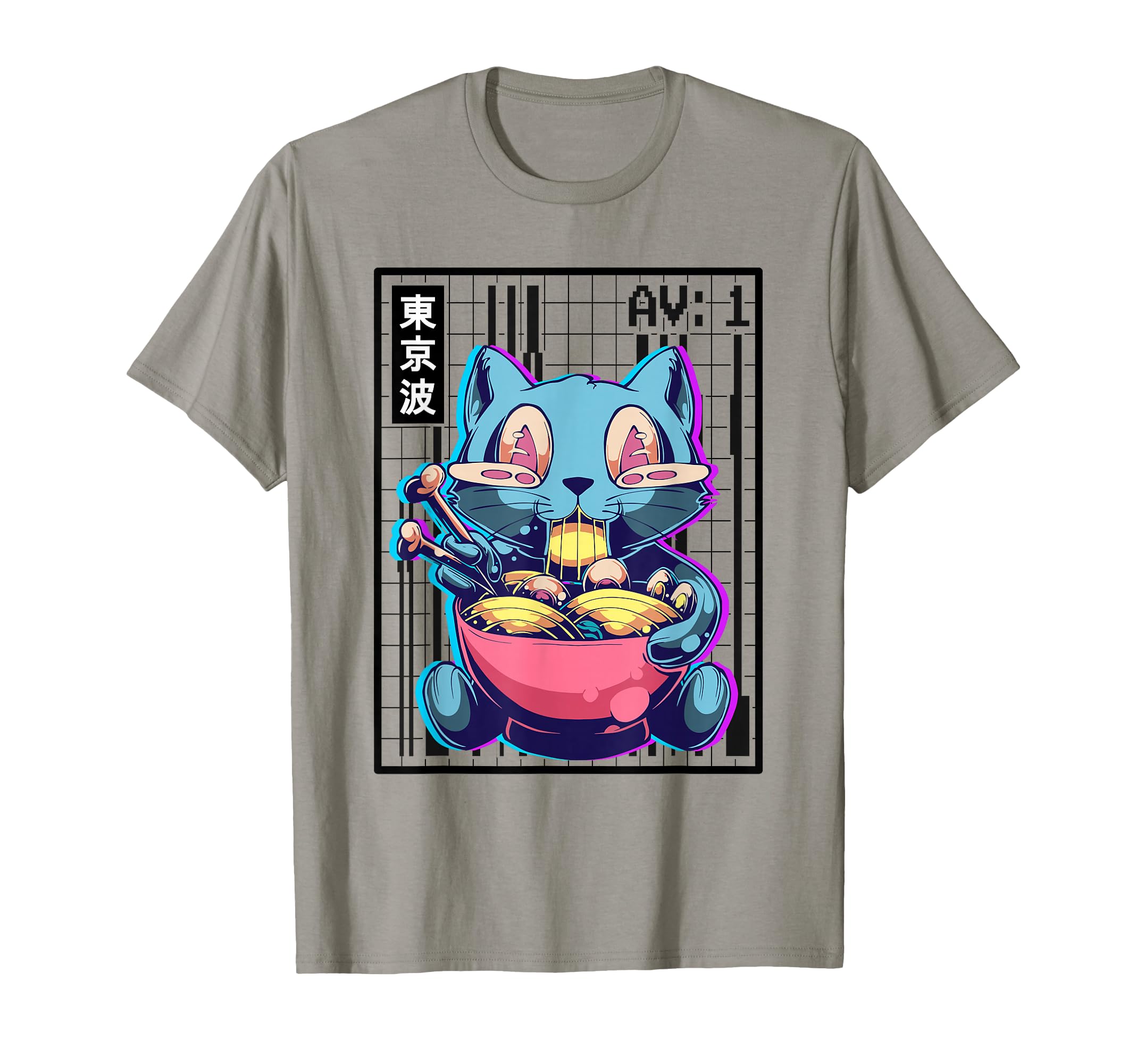 Weirdcore Cat Ramen Grid Vaporwave T-Shirt - Aesthetic Graphic Men Women - T-Shirt, Sweatshirt, Hoodie