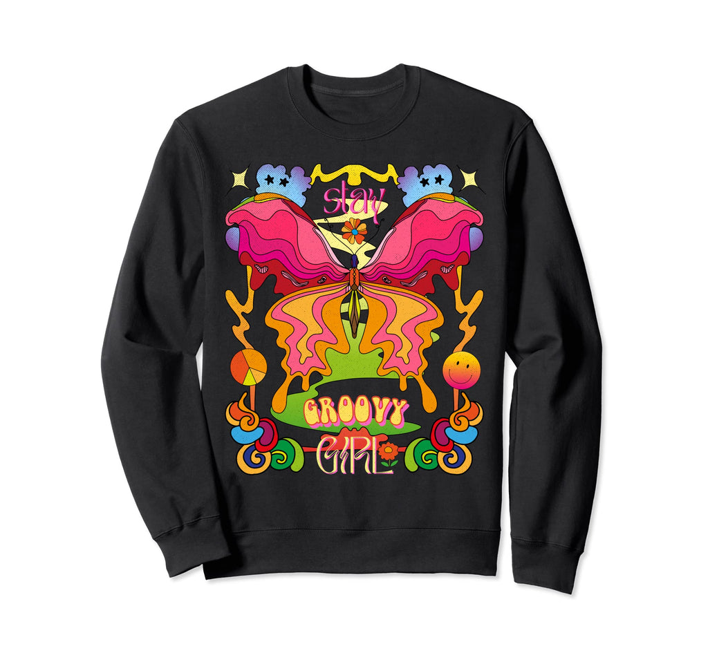 Stay Groovy Rainbow Butterfly Hippie Sweatshirt - Custom Art Print Unisex - T-Shirt, Sweatshirt, Hoodie