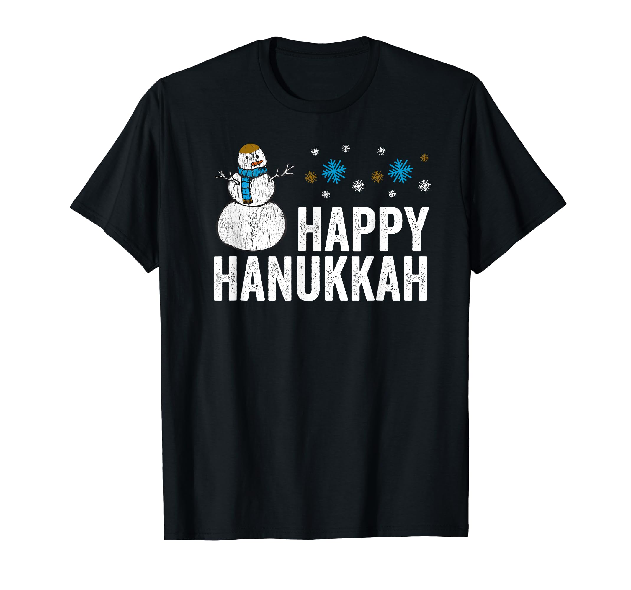 Happy Hanukkah Snowman Distressed T-Shirt - Streetwear Style Men Women - T-Shirt, Sweatshirt, Hoodie