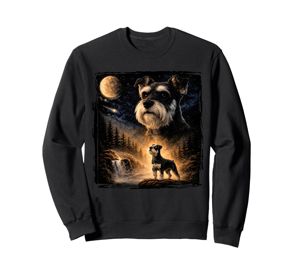 90S Miniature Schnauzer Howling Moon Sweatshirt - Graphic Print Men Women - T-Shirt, Sweatshirt, Hoodie