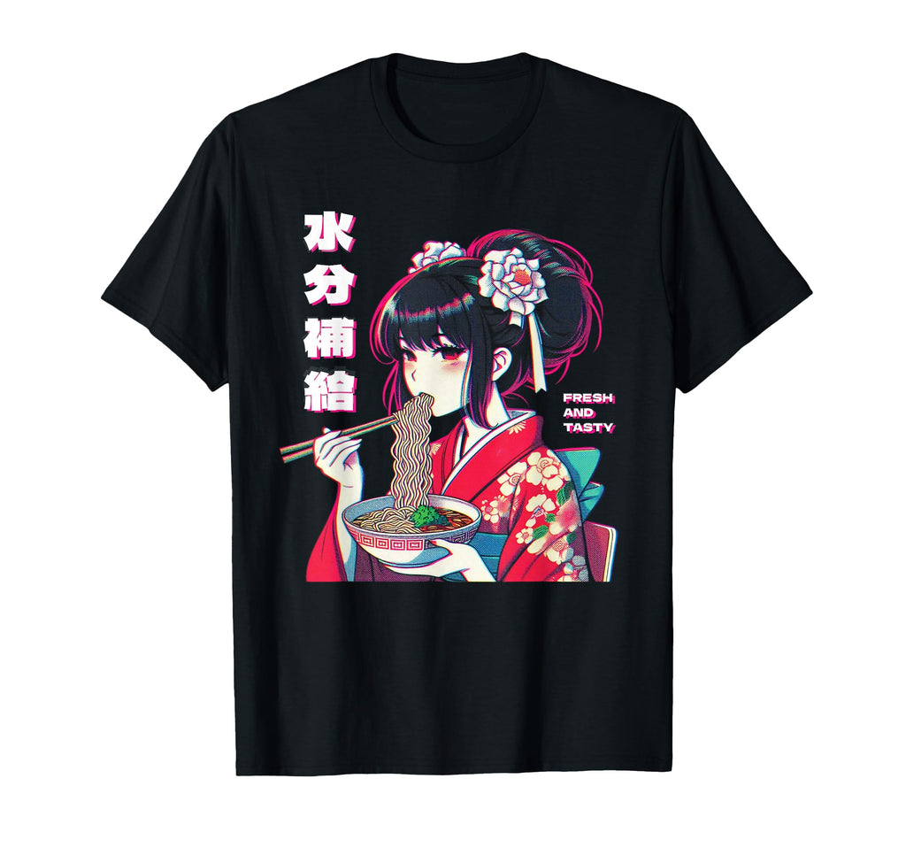 Anime Eating Ramen Vaporwave Aesthetic T-Shirt - Unique Graphic for Adults - T-Shirt, Sweatshirt, Hoodie