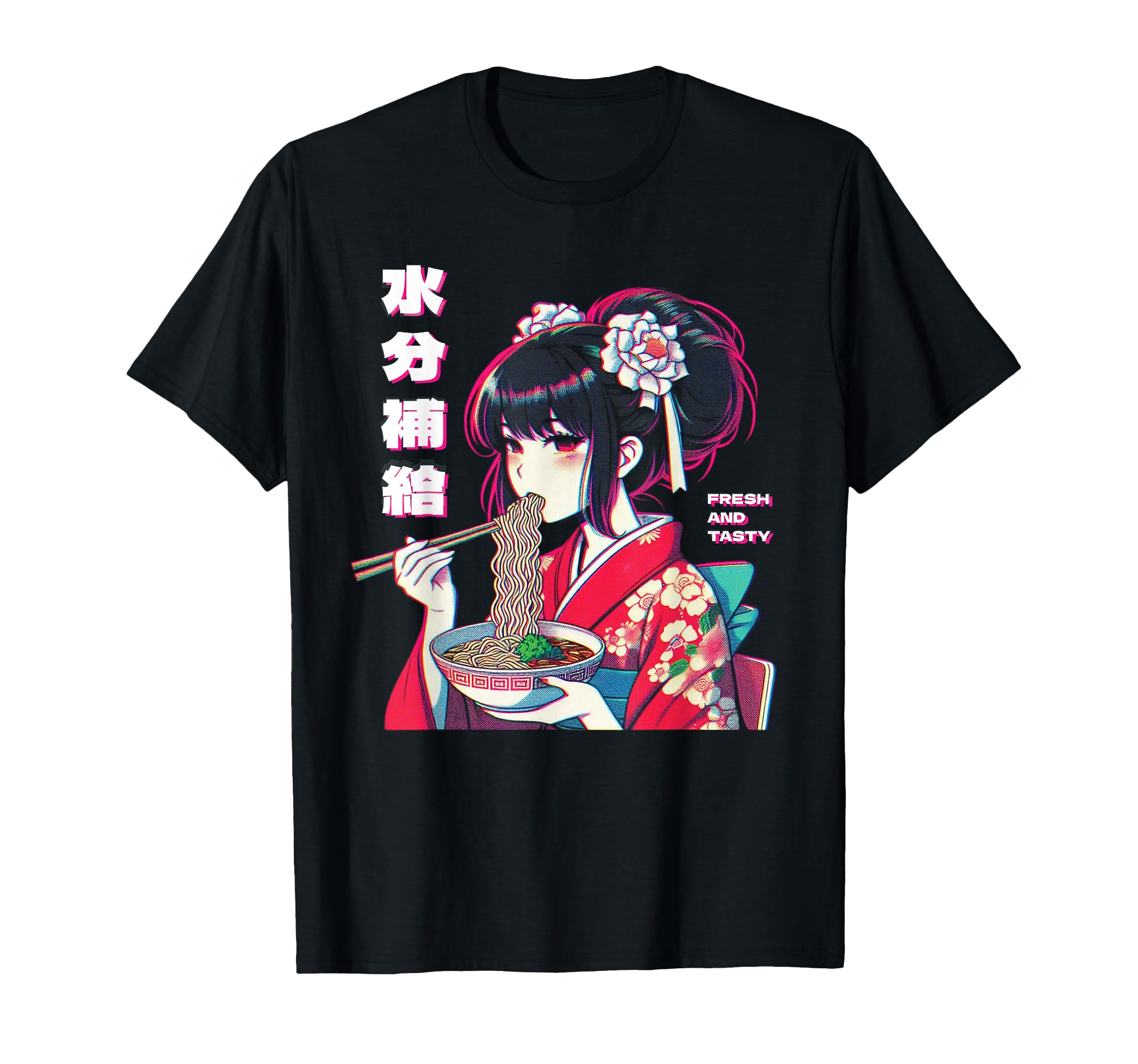 Anime Eating Ramen Vaporwave Aesthetic T-Shirt - Unique Graphic for Adults - T-Shirt, Sweatshirt, Hoodie