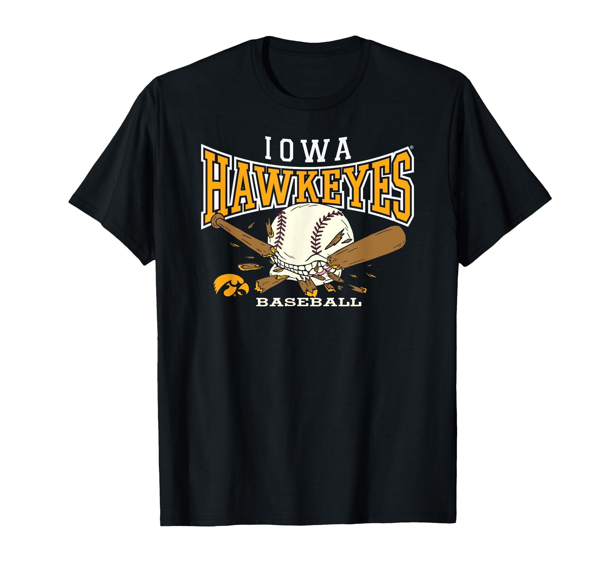 Iowa Hawkeyes Baseball Bite Black T-Shirt - Fun Novelty Design for Adults - T-Shirt, Sweatshirt, Hoodie