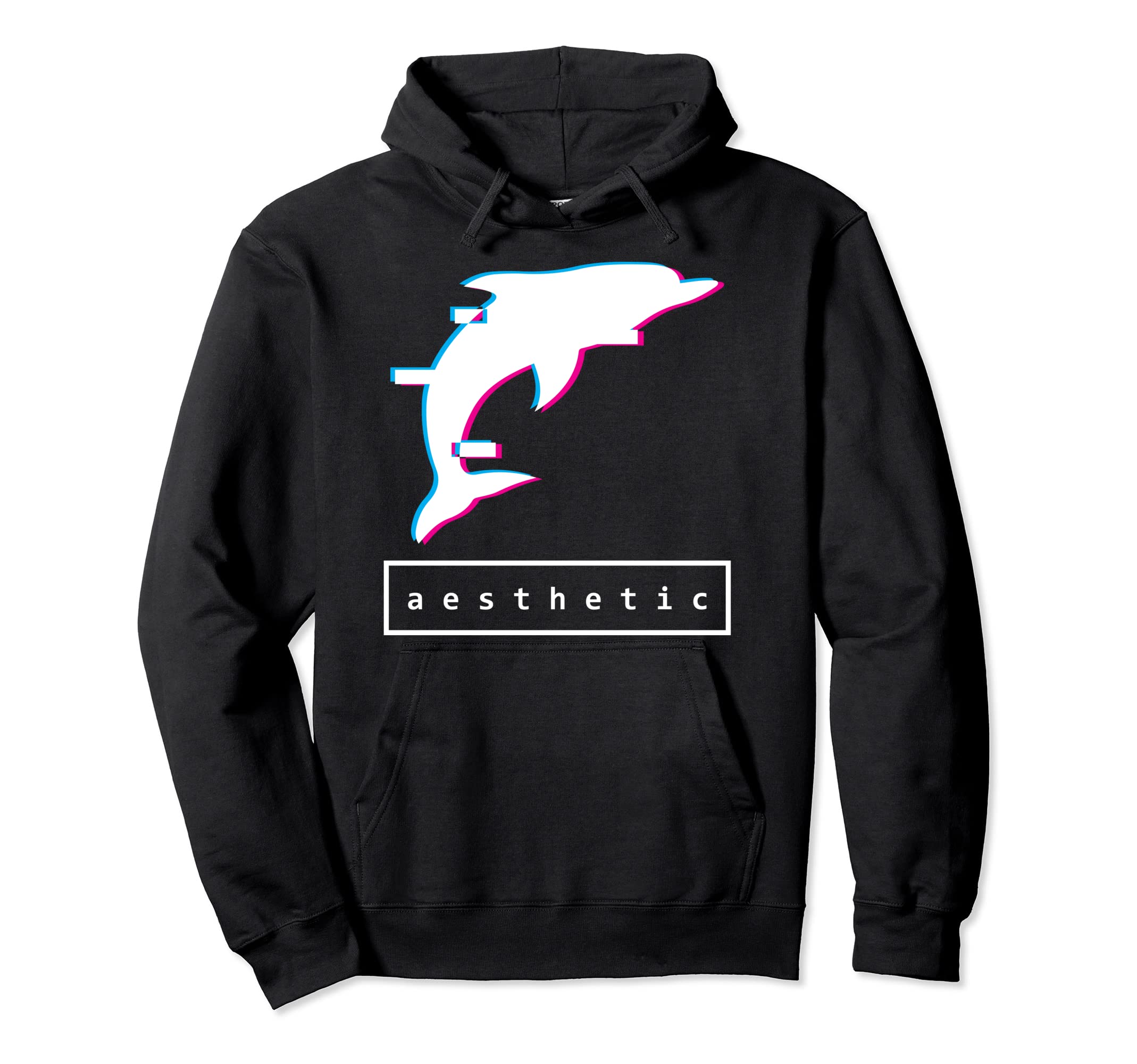 Vaporwave Dolphin Glitch Aesthetic Hoodie - Graphic Print for Adults - T-Shirt, Sweatshirt, Hoodie