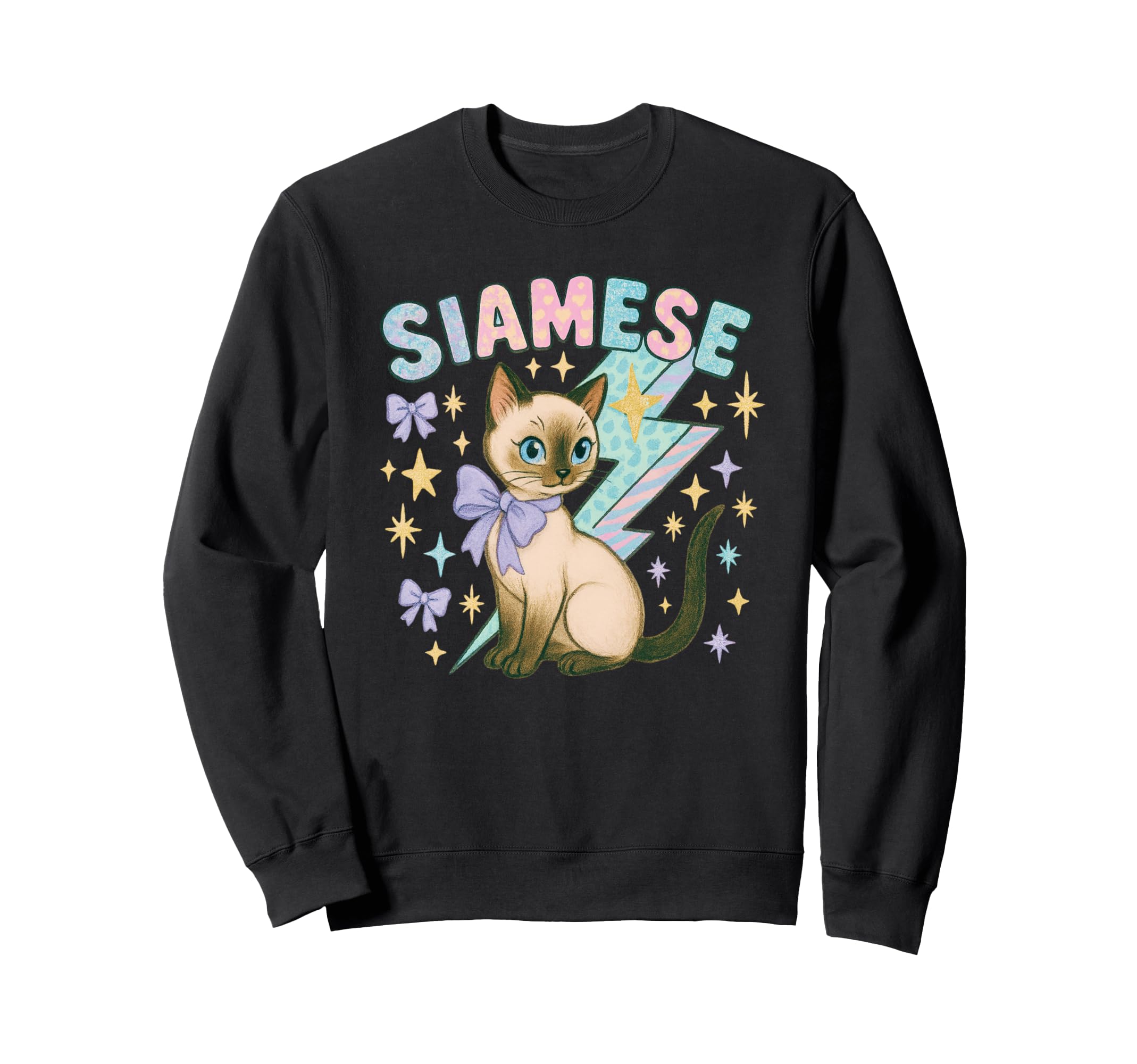Siamese Cat Y2K Pastel Bolt Stars Sweatshirt - Aesthetic Graphic Unisex - T-Shirt, Sweatshirt, Hoodie