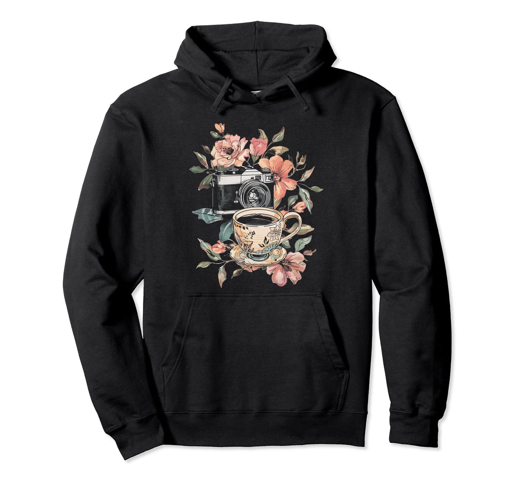 Photographer Coffee Camera Flowers Hoodie - Minimalist Print Men Women - T-Shirt, Sweatshirt, Hoodie