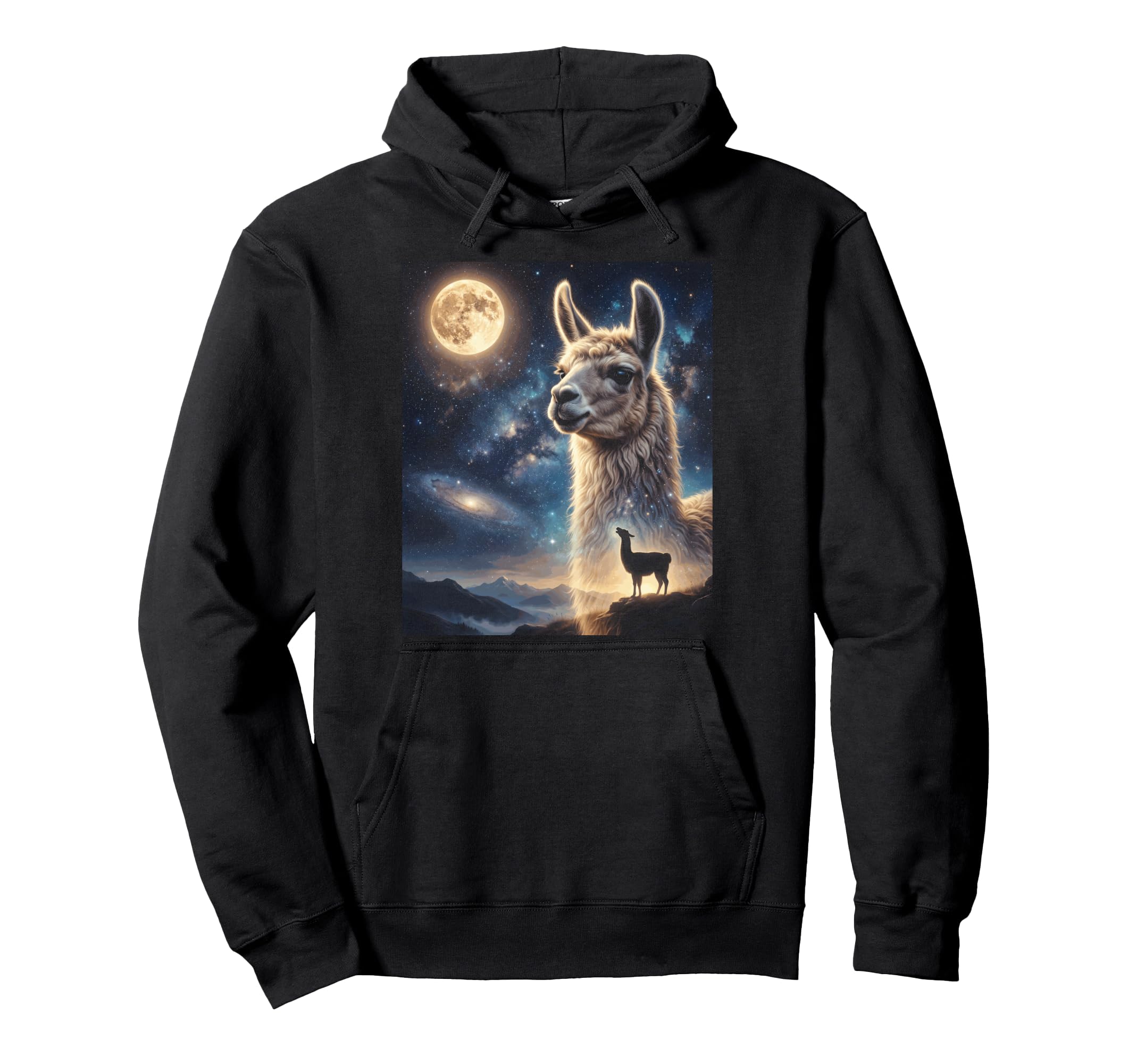 Howling Llama Full Moon Starry Night 90S Hoodie - Fun Novelty Design Unisex - T-Shirt, Sweatshirt, Hoodie