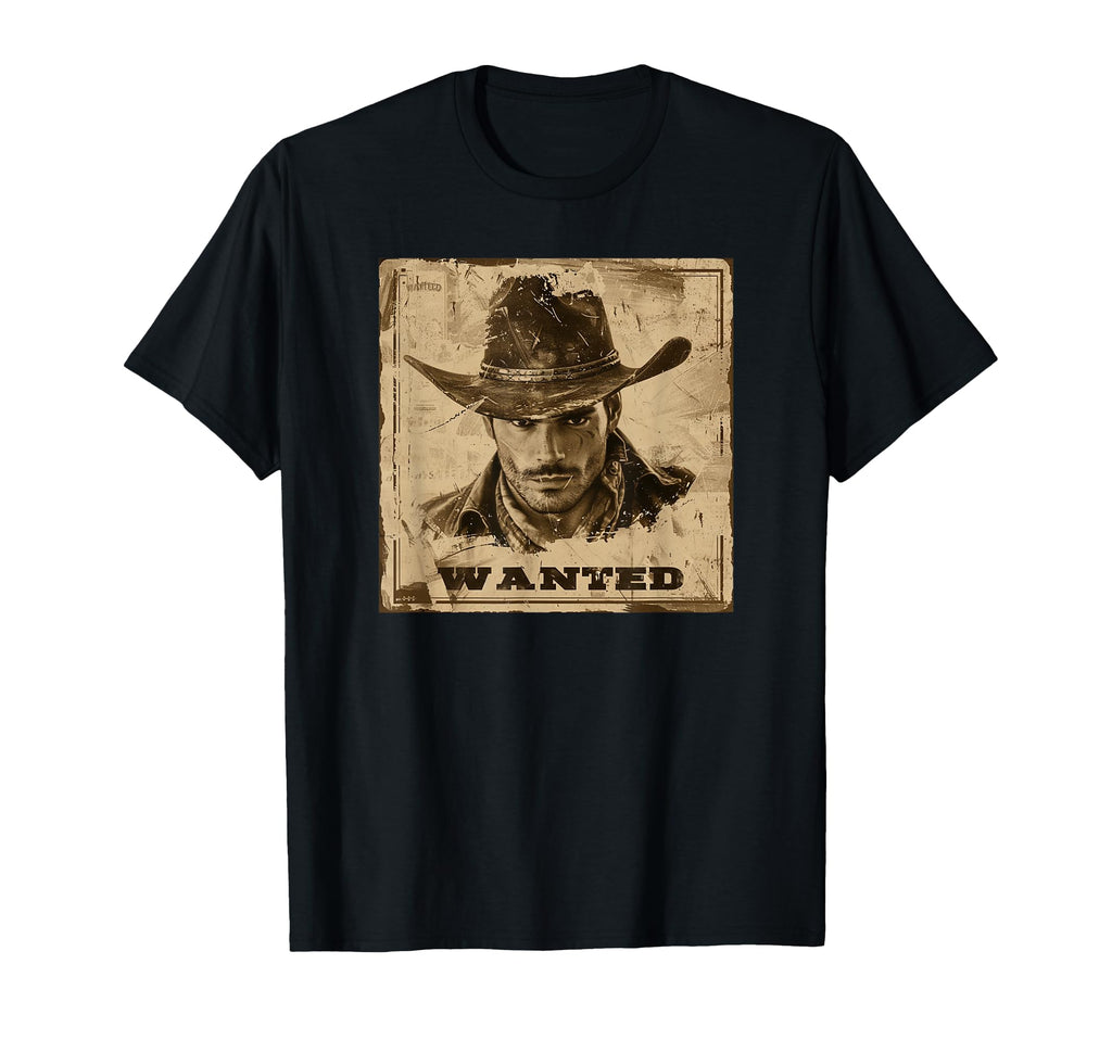 Wanted Mugshot Cowboy Western T-Shirt - Custom Art Print for Adults - T-Shirt, Sweatshirt, Hoodie