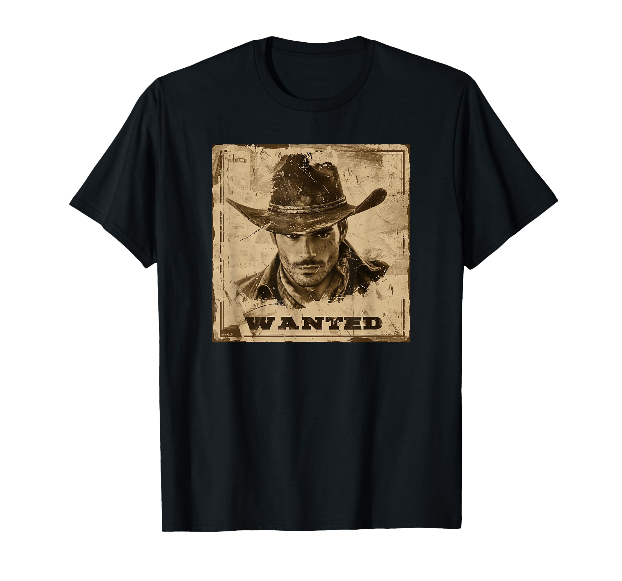 Wanted Mugshot Cowboy Western T-Shirt - Custom Art Print for Adults - T-Shirt, Sweatshirt, Hoodie