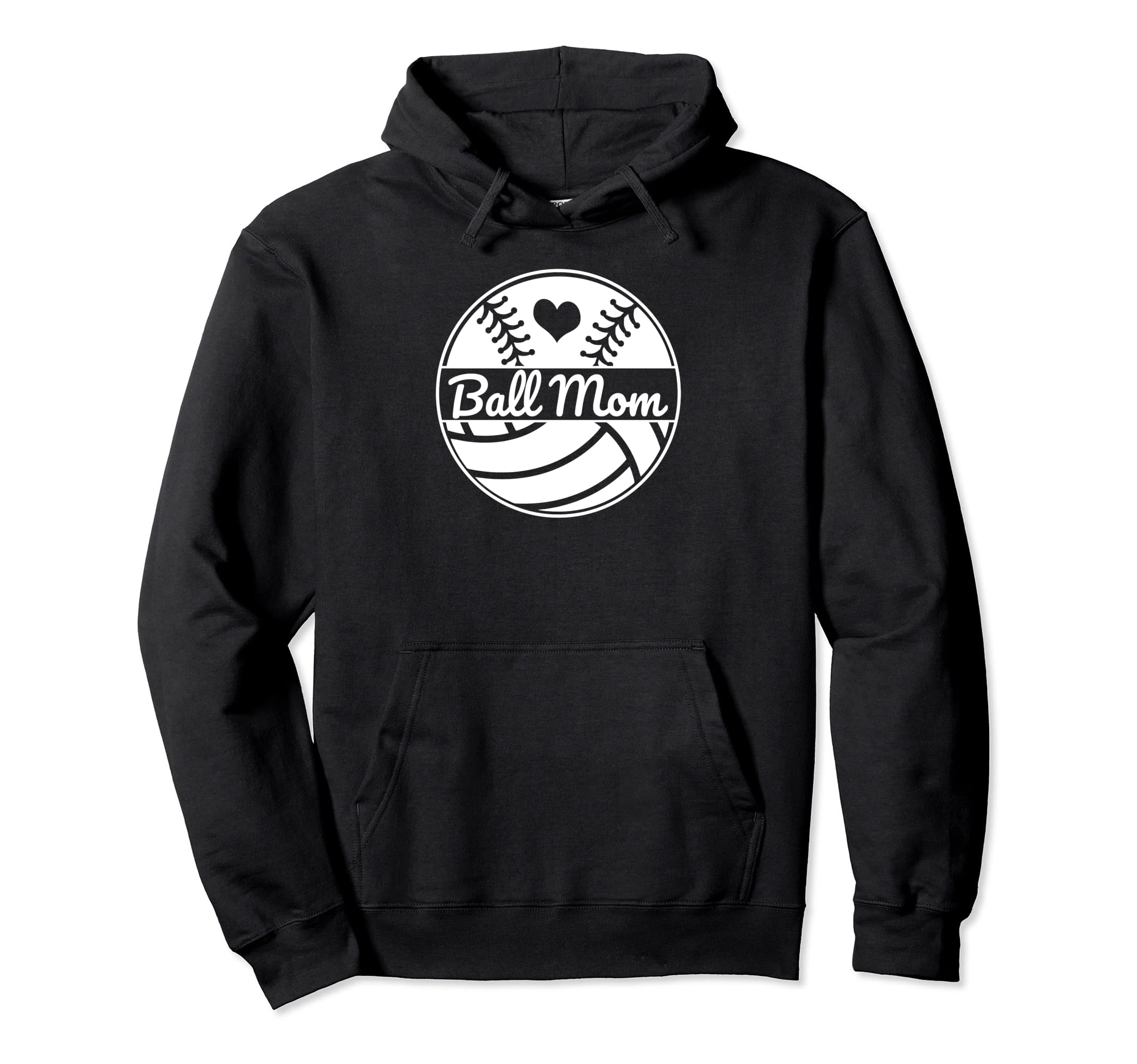 Ball Mom Half Baseball Softball Half Hoodie - Novelty Apparel for Adults - T-Shirt, Sweatshirt, Hoodie
