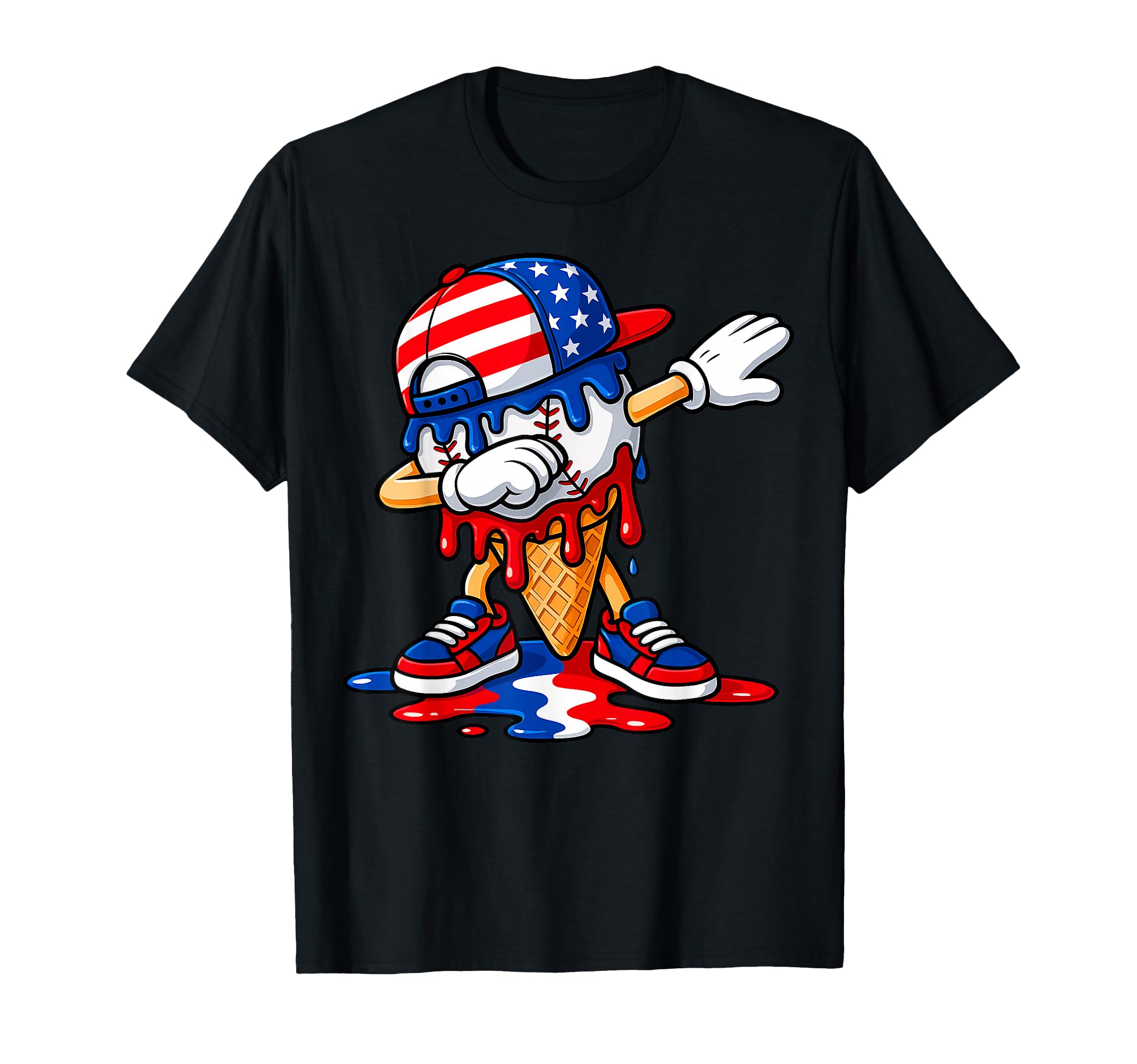 Funny Dabbing Baseball Dripping Usa Flag T-Shirt - Graphic Print Unisex - T-Shirt, Sweatshirt, Hoodie