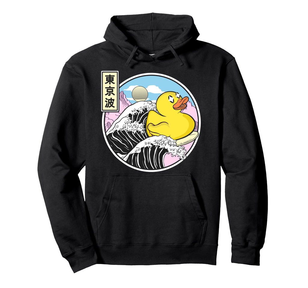 Surfing Rubber Duck Kanagawa Wave Hoodie - Graphic Print for Adults - T-Shirt, Sweatshirt, Hoodie