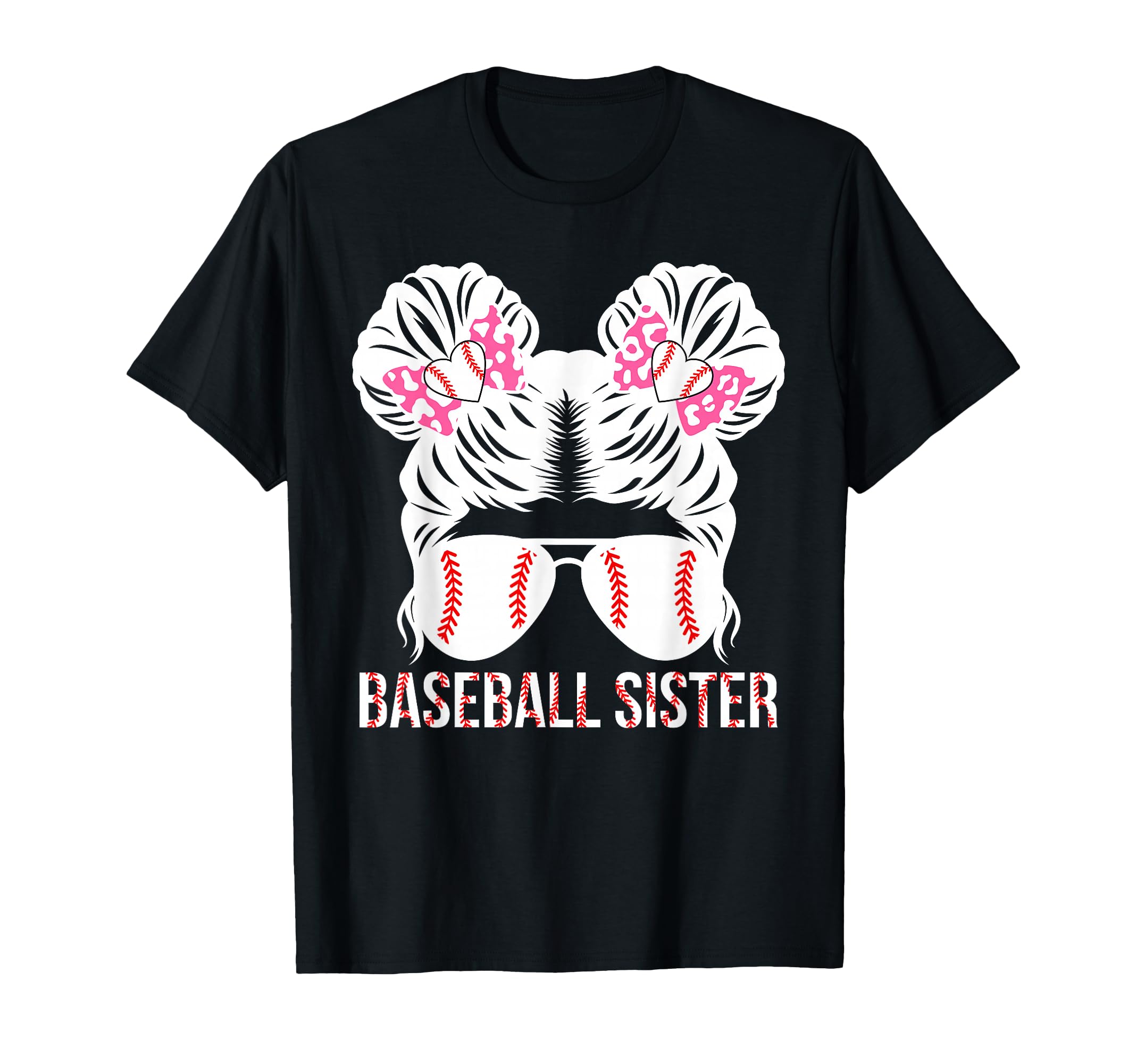 Baseball Sister Messy Bun Baseball T-Shirt - Custom Art Print Unisex - T-Shirt, Sweatshirt, Hoodie