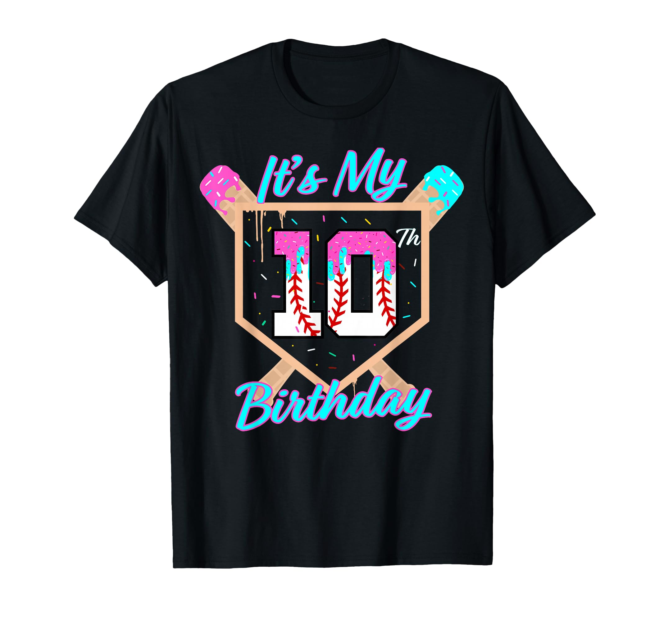Baseball 10 Year Old Ice Cream Drip 10Th T-Shirt - Graphic Print Unisex - T-Shirt, Sweatshirt, Hoodie
