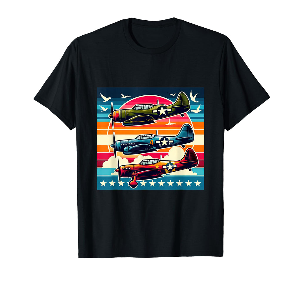 Ww2 Airplane Colorful Sunset Wwii T-Shirt - Novelty Apparel for Adults - T-Shirt, Sweatshirt, Hoodie