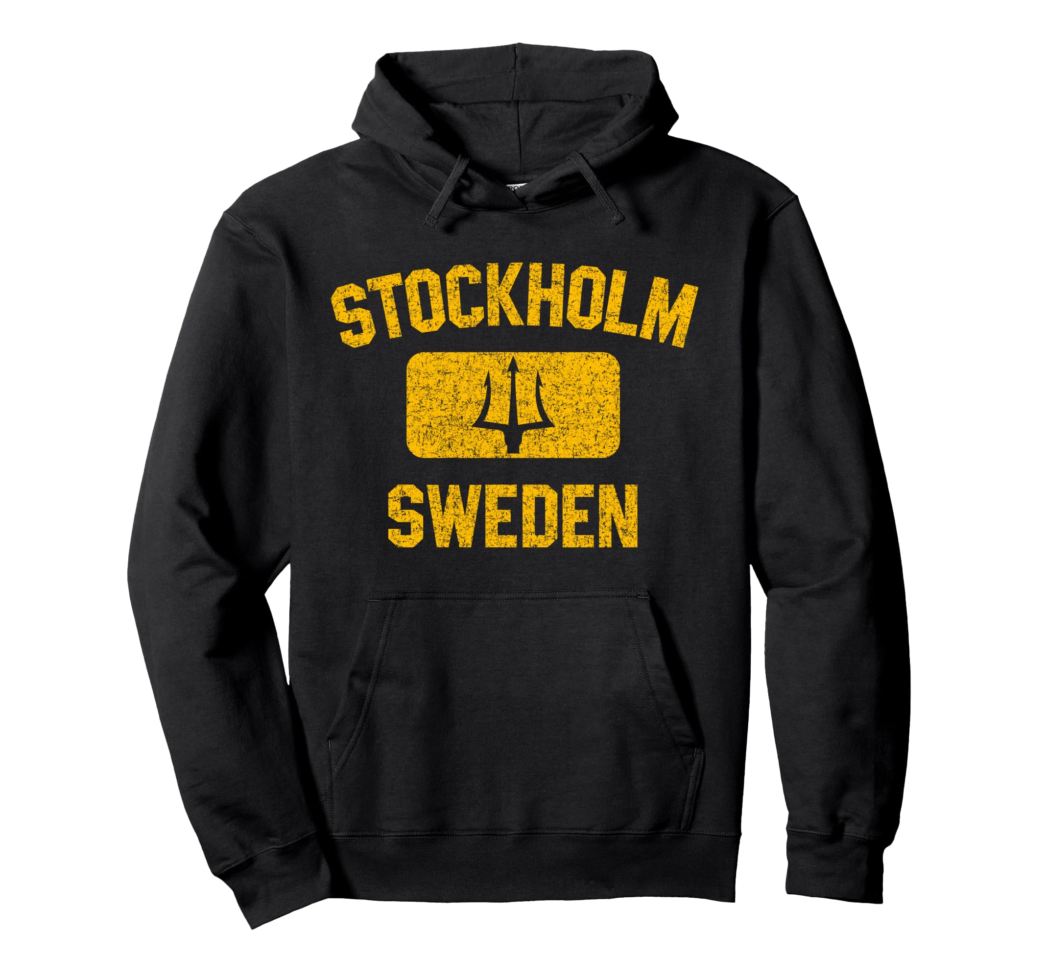 Stockholm Sweden Trident Gym Distressed Hoodie - Trendy Graphic Men Women - T-Shirt, Sweatshirt, Hoodie
