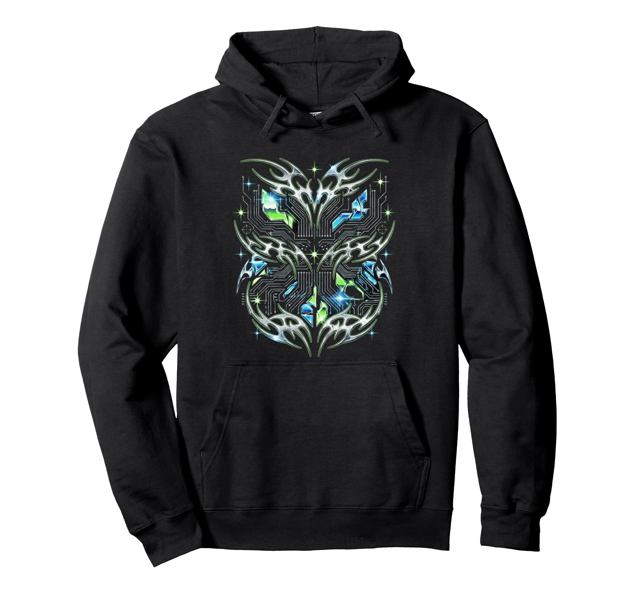 System Rebel Y2K Glitch Tech Tribal Hoodie - Fun Novelty Design Men Women - T-Shirt, Sweatshirt, Hoodie