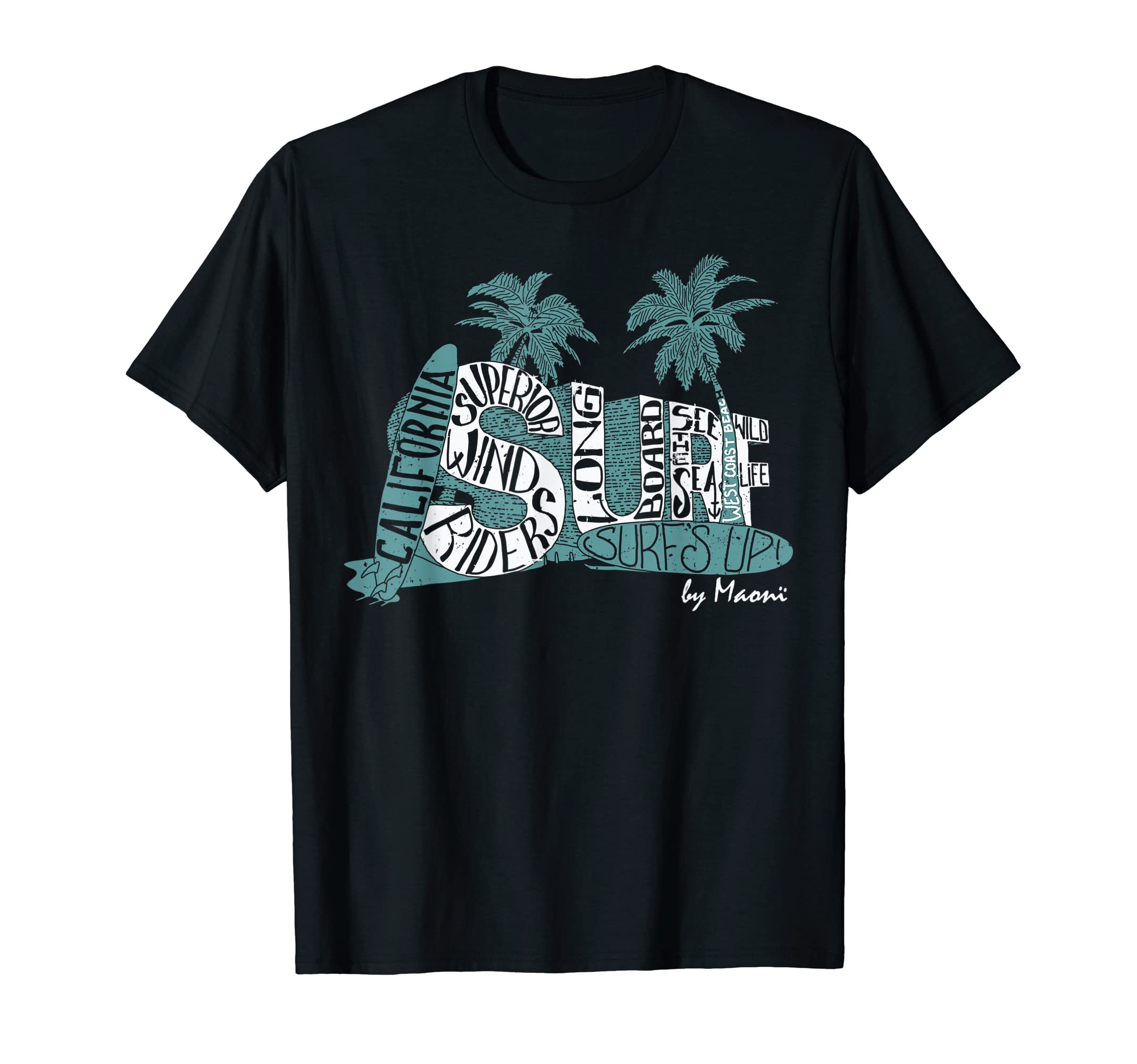 Surf Club California Palm Tree Surfer T-Shirt - Custom Art Print Men Women - T-Shirt, Sweatshirt, Hoodie