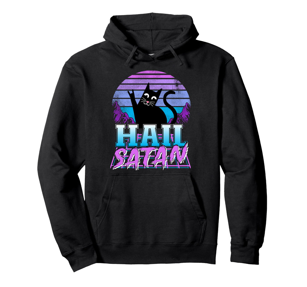 Hail Satan Retrowave Cat Pastel Goth Hoodie - Custom Art Print for Adults - T-Shirt, Sweatshirt, Hoodie