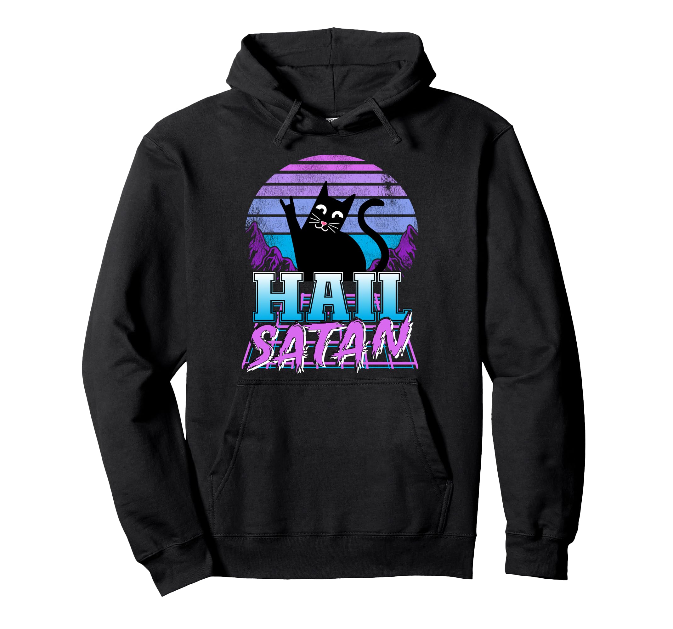 Hail Satan Retrowave Cat Pastel Goth Hoodie - Custom Art Print for Adults - T-Shirt, Sweatshirt, Hoodie
