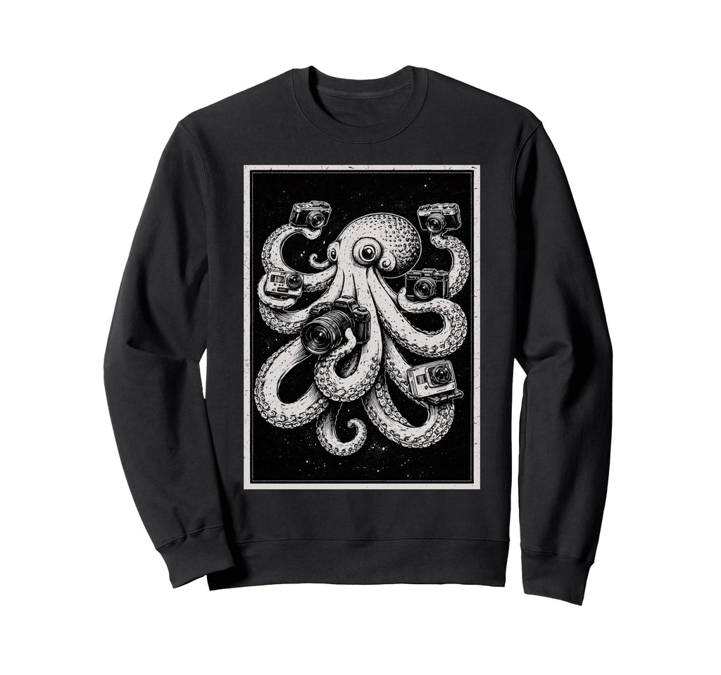 Camera Photographer Octopus Art Sweatshirt - Minimalist Print Men Women - T-Shirt, Sweatshirt, Hoodie