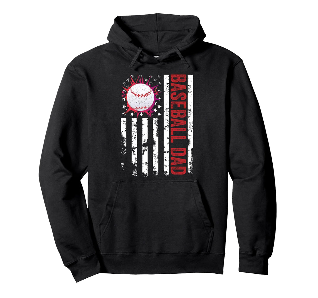 Baseball Dad Usa American Flag Fathers Day Hoodie - Graphic Print Unisex - T-Shirt, Sweatshirt, Hoodie