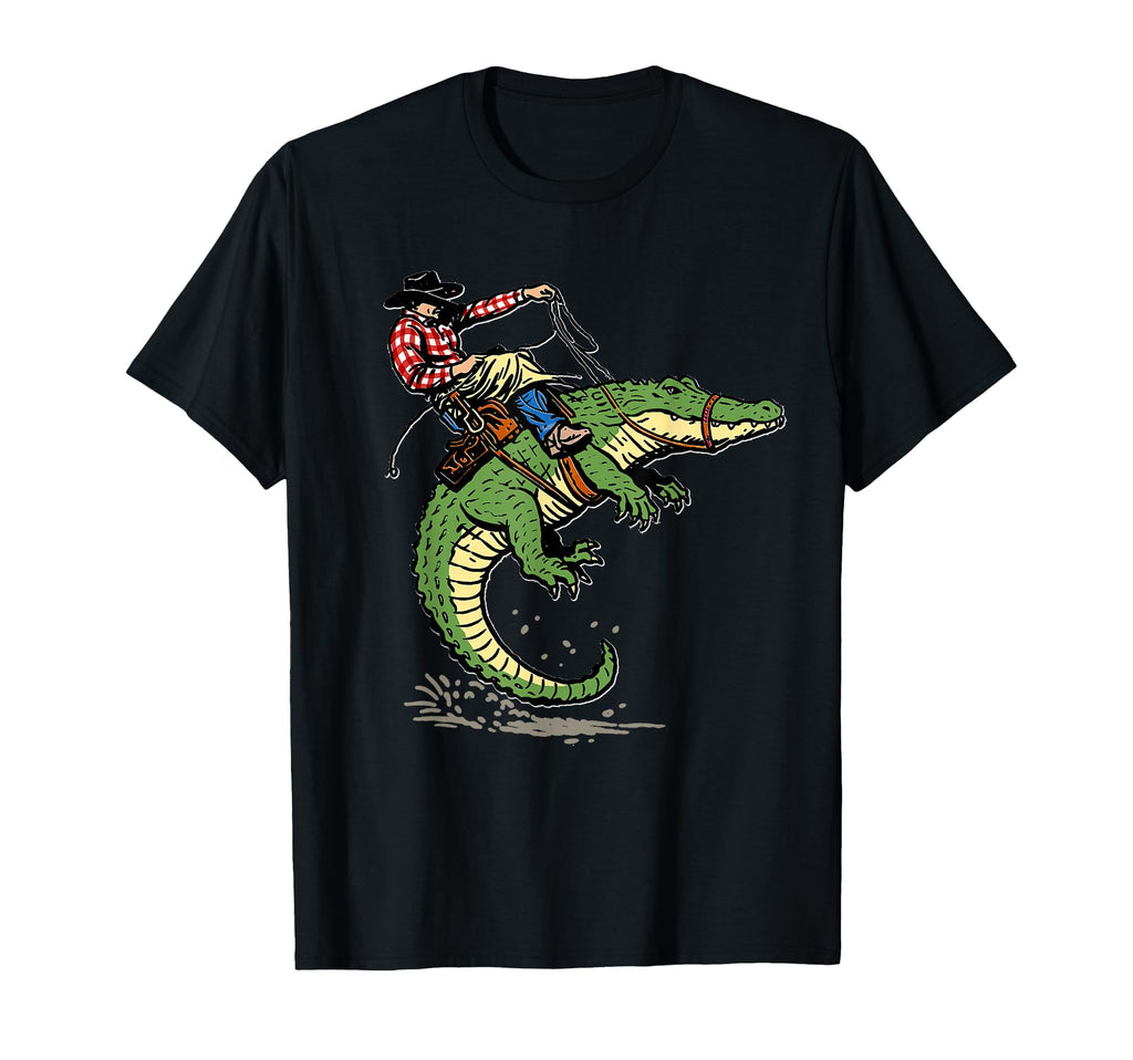 Western Cowboy Riding Alligator T-Shirt - Fun Novelty Design Men Women - T-Shirt, Sweatshirt, Hoodie