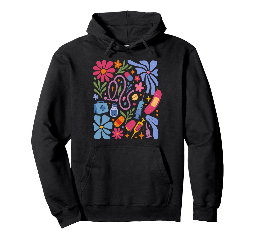 Boho Floral Nurse Doctor Stethoscope Hoodie - Casual Everyday Wear Unisex - T-Shirt, Sweatshirt, Hoodie