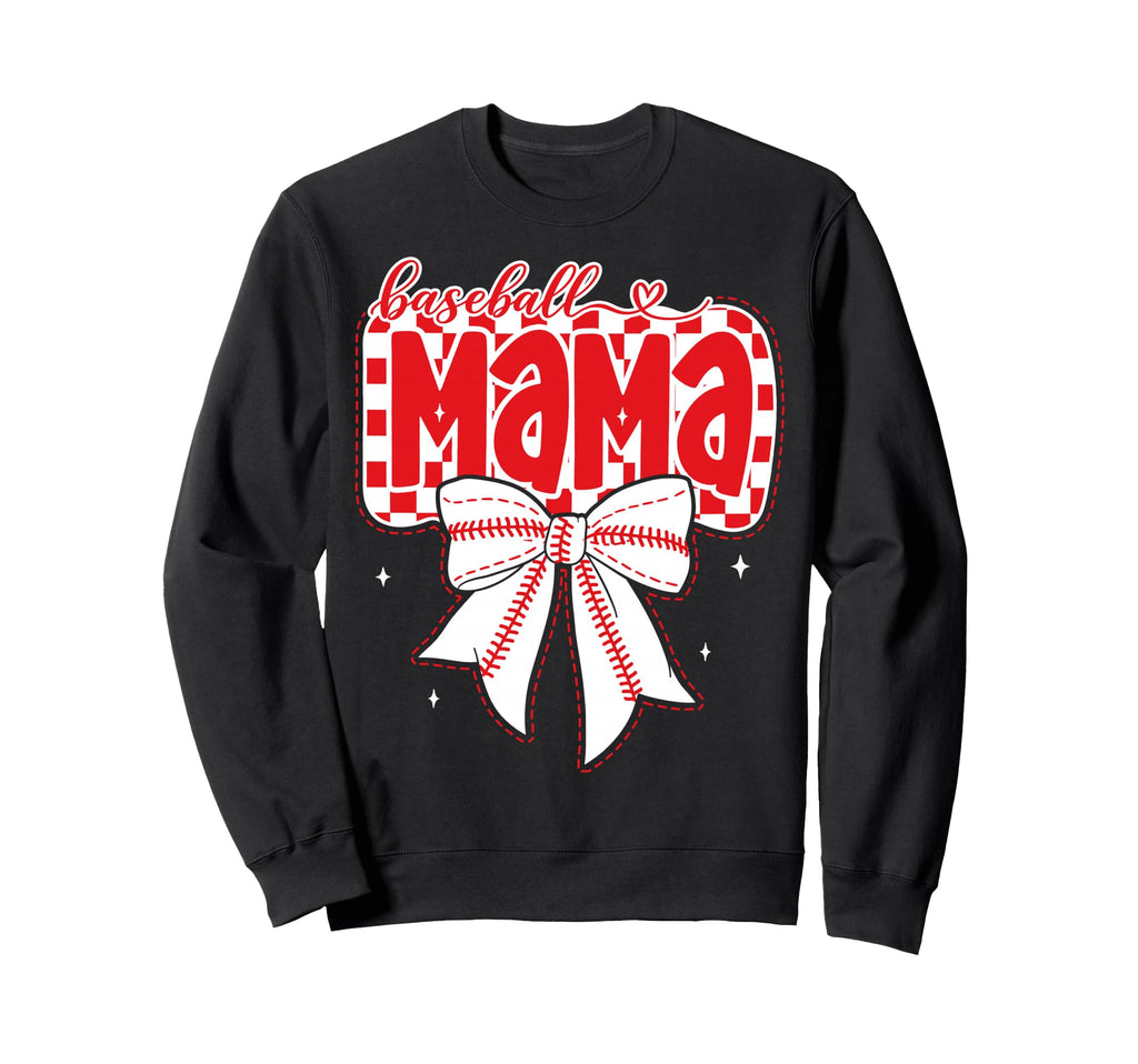 Baseball Mama Coquette Bow Checker Sweatshirt - Trendy Graphic Men Women - T-Shirt, Sweatshirt, Hoodie