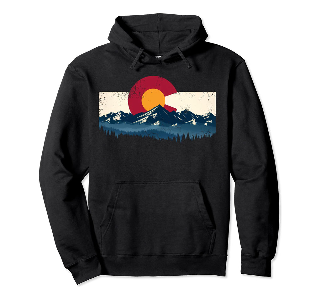Colorado Flag Mountains Distressed Hoodie - Fun Novelty Design Men Women - T-Shirt, Sweatshirt, Hoodie