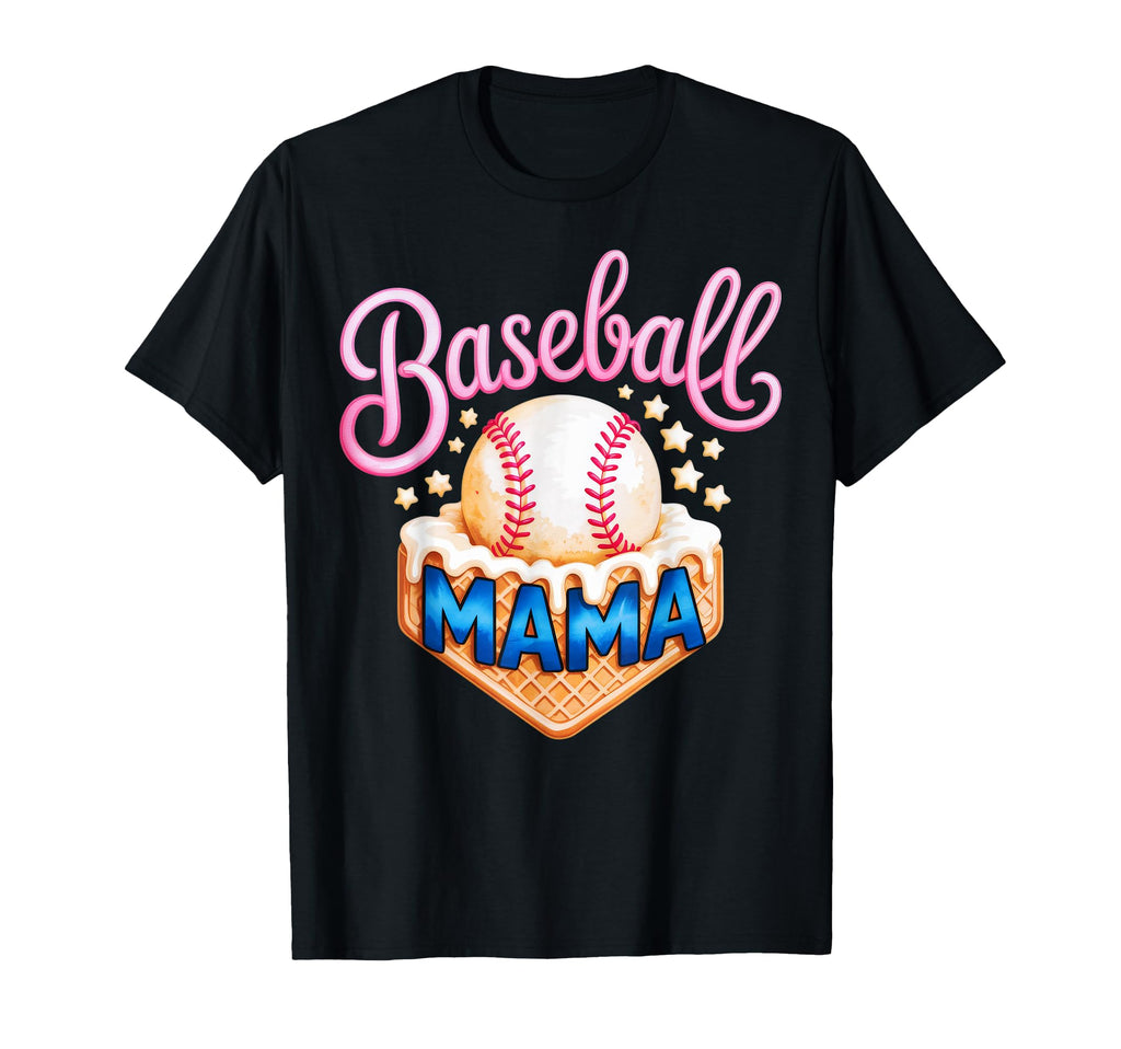 Baseball Mama Ice Cream Cone Star T-Shirt - Novelty Apparel for Adults - T-Shirt, Sweatshirt, Hoodie