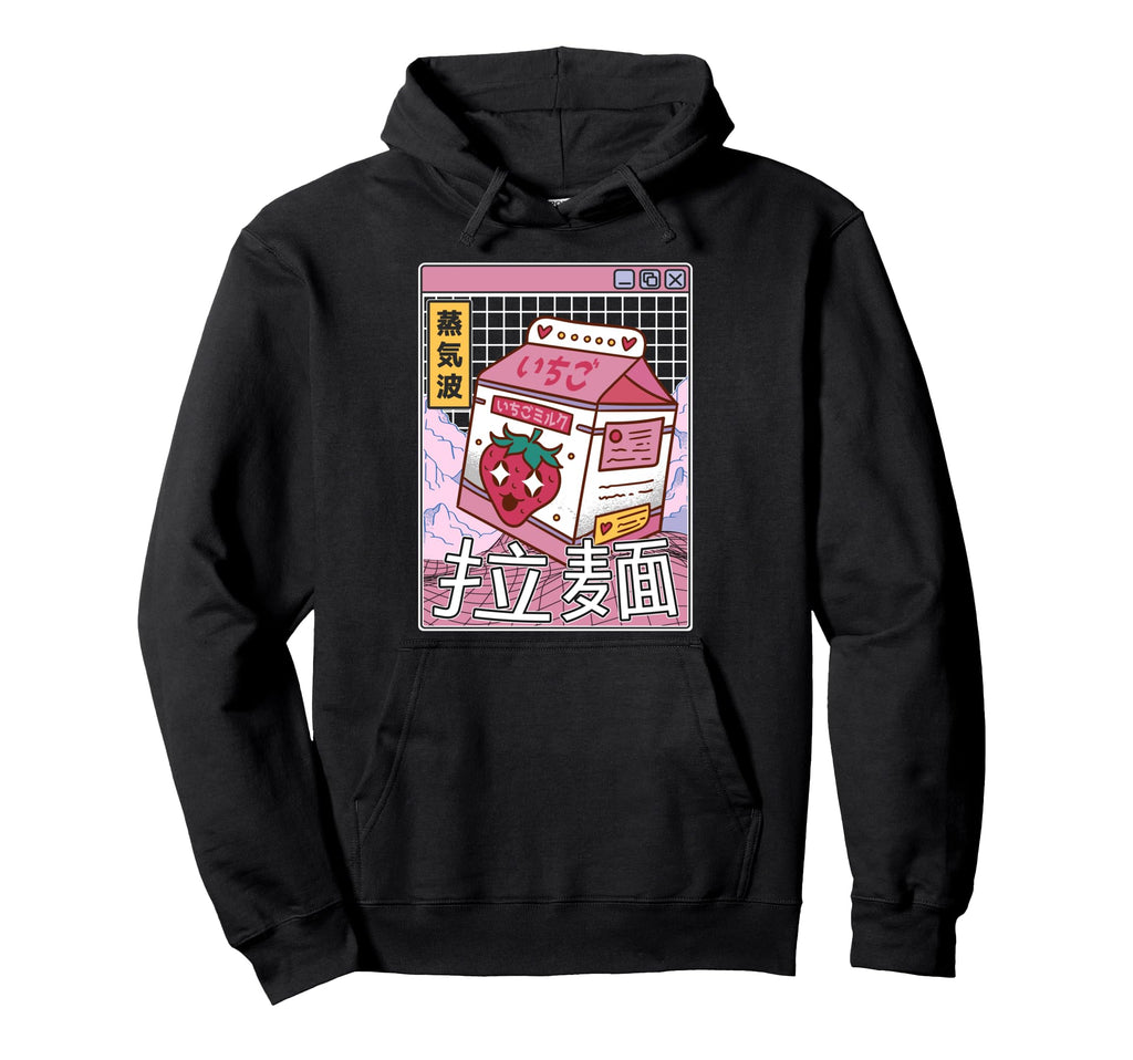 Strawberry Milk Carton Kawaii Grid Hoodie - Fun Novelty Design for Adults - T-Shirt, Sweatshirt, Hoodie