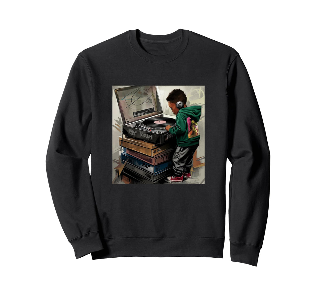 Raised Old School Hip Hop Turntable Sweatshirt - Aesthetic Graphic Unisex - T-Shirt, Sweatshirt, Hoodie
