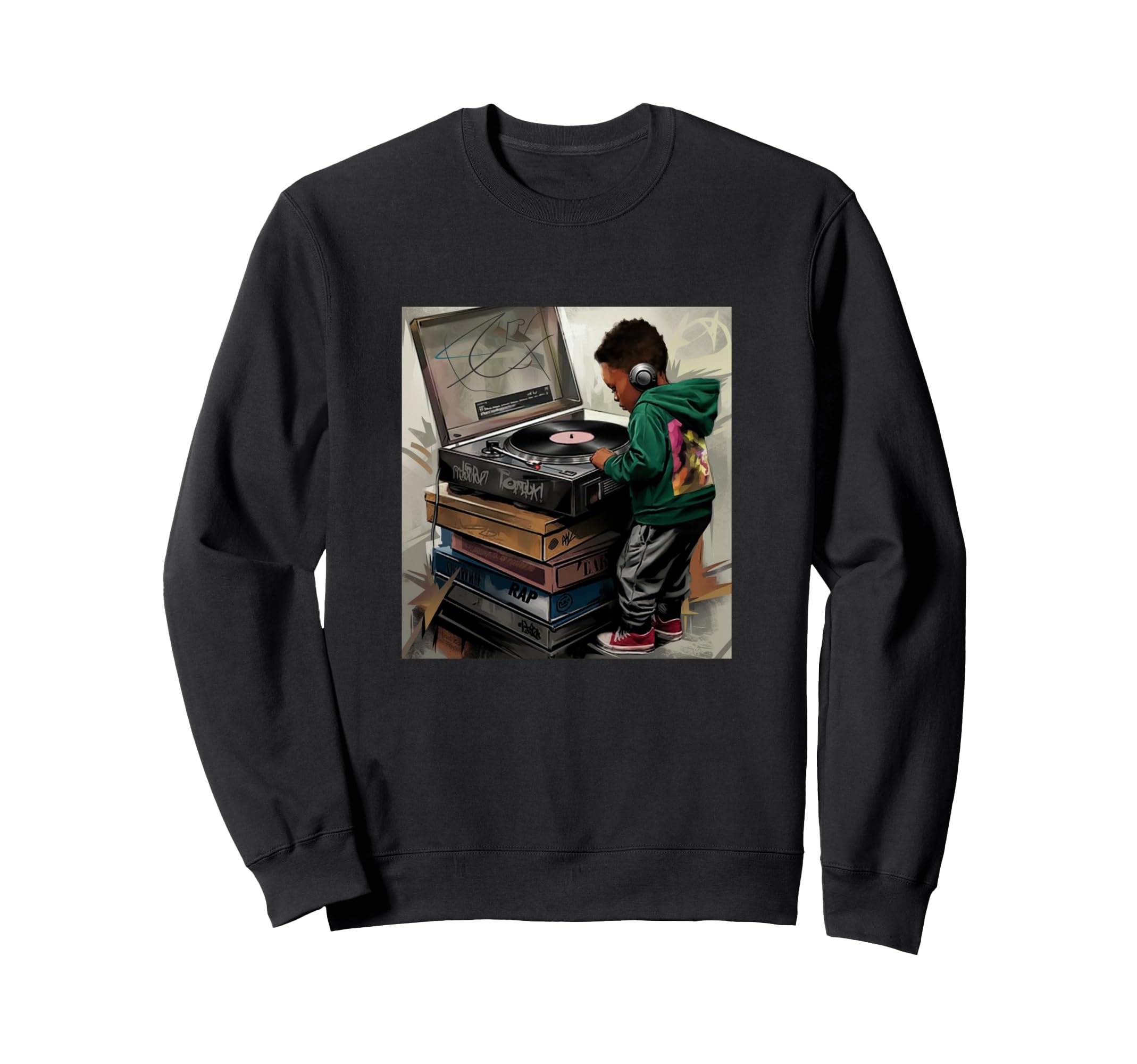 Raised Old School Hip Hop Turntable Sweatshirt - Aesthetic Graphic Unisex - T-Shirt, Sweatshirt, Hoodie