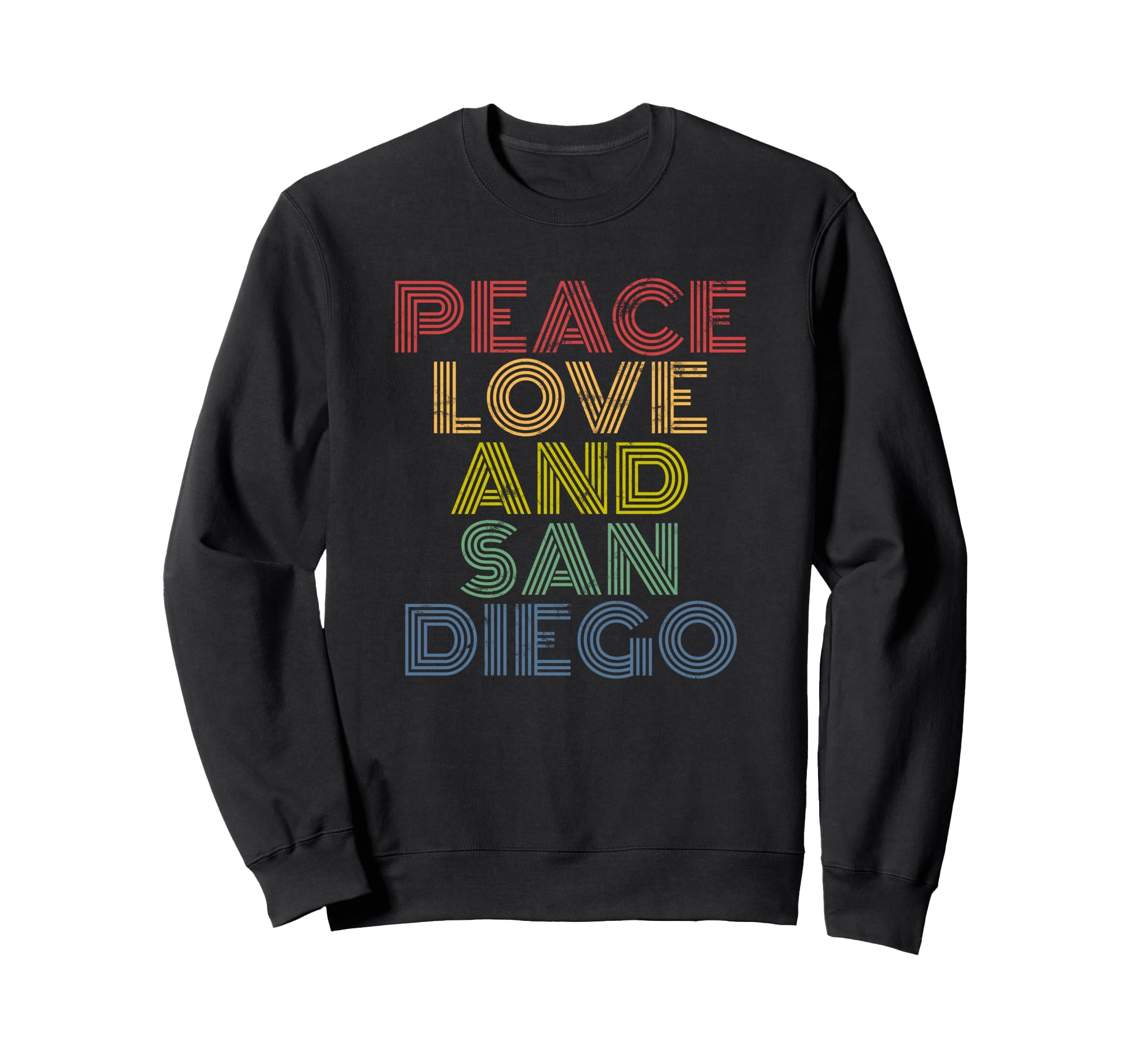 San Diego California Peace Love 70S Sweatshirt - Unique Graphic for Adults - T-Shirt, Sweatshirt, Hoodie