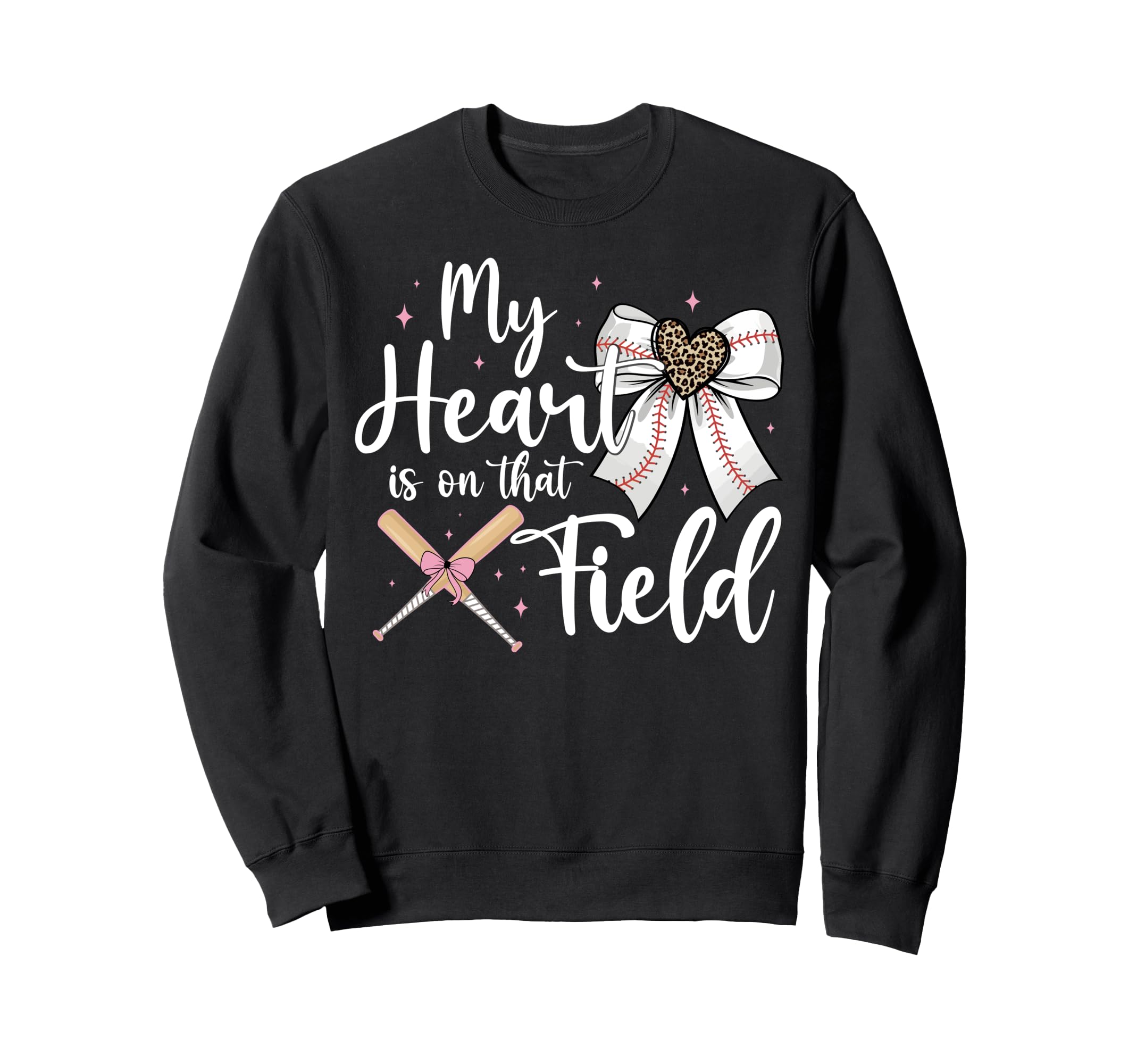 Baseball Mom My Heart Is That Field Bow Sweatshirt - Graphic Print Unisex - T-Shirt, Sweatshirt, Hoodie